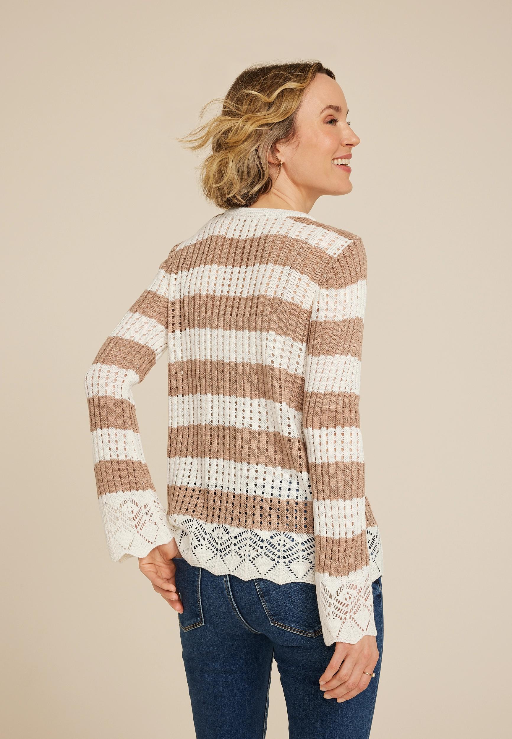 Striped Open Stitch Bell Sleeve Sweater Product Image