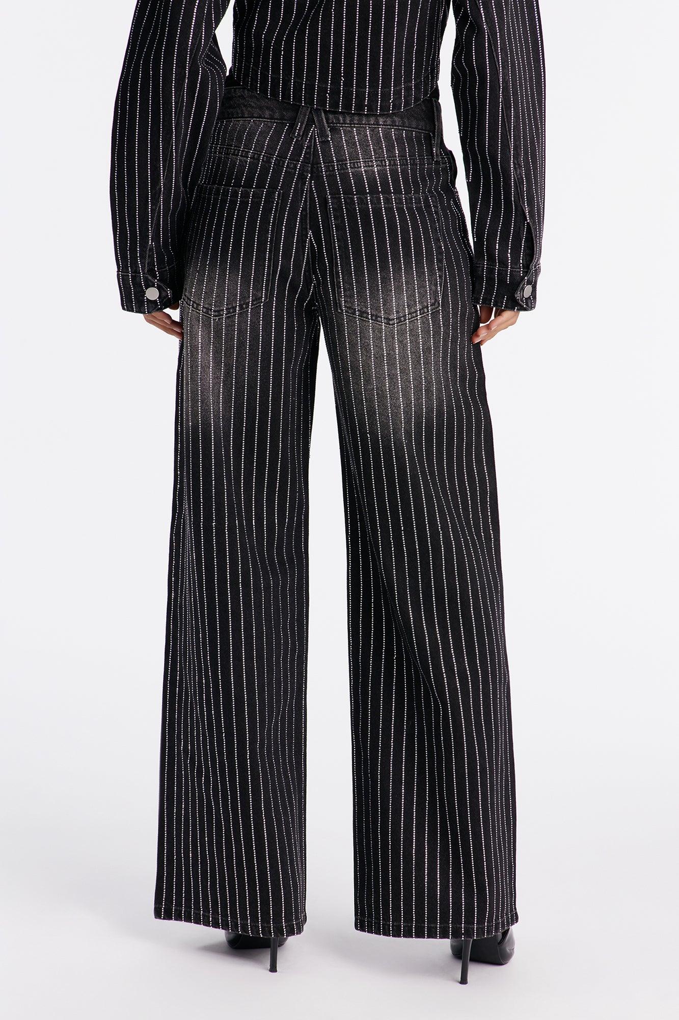 Keep The Bling Embellished Wide Leg Jeans - Black Wash Female Product Image