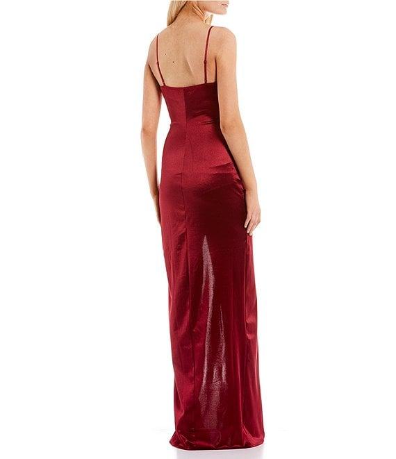 Honey and Rosie V-Neck Pleated Side Slit Corset Gown Product Image