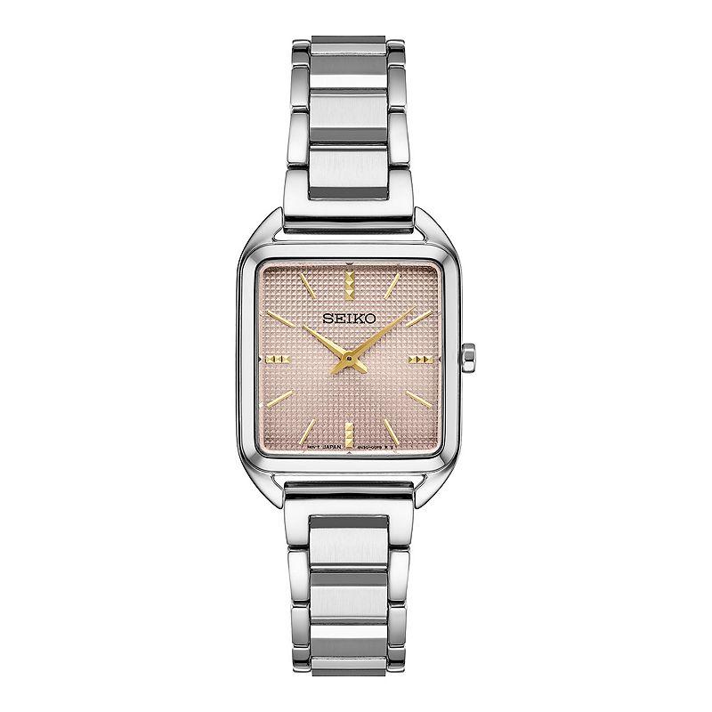 Seiko Essentials Womens Stainless Steel Rectangle Dial Bracelet Watch Pink Product Image