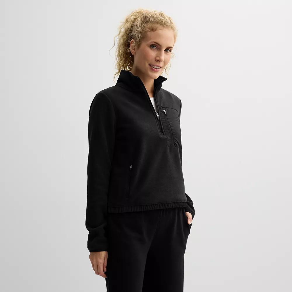 Women's Tek Gear® Mixed Media Micro Fleece Popover, Size: XXL, Mineral Black Product Image