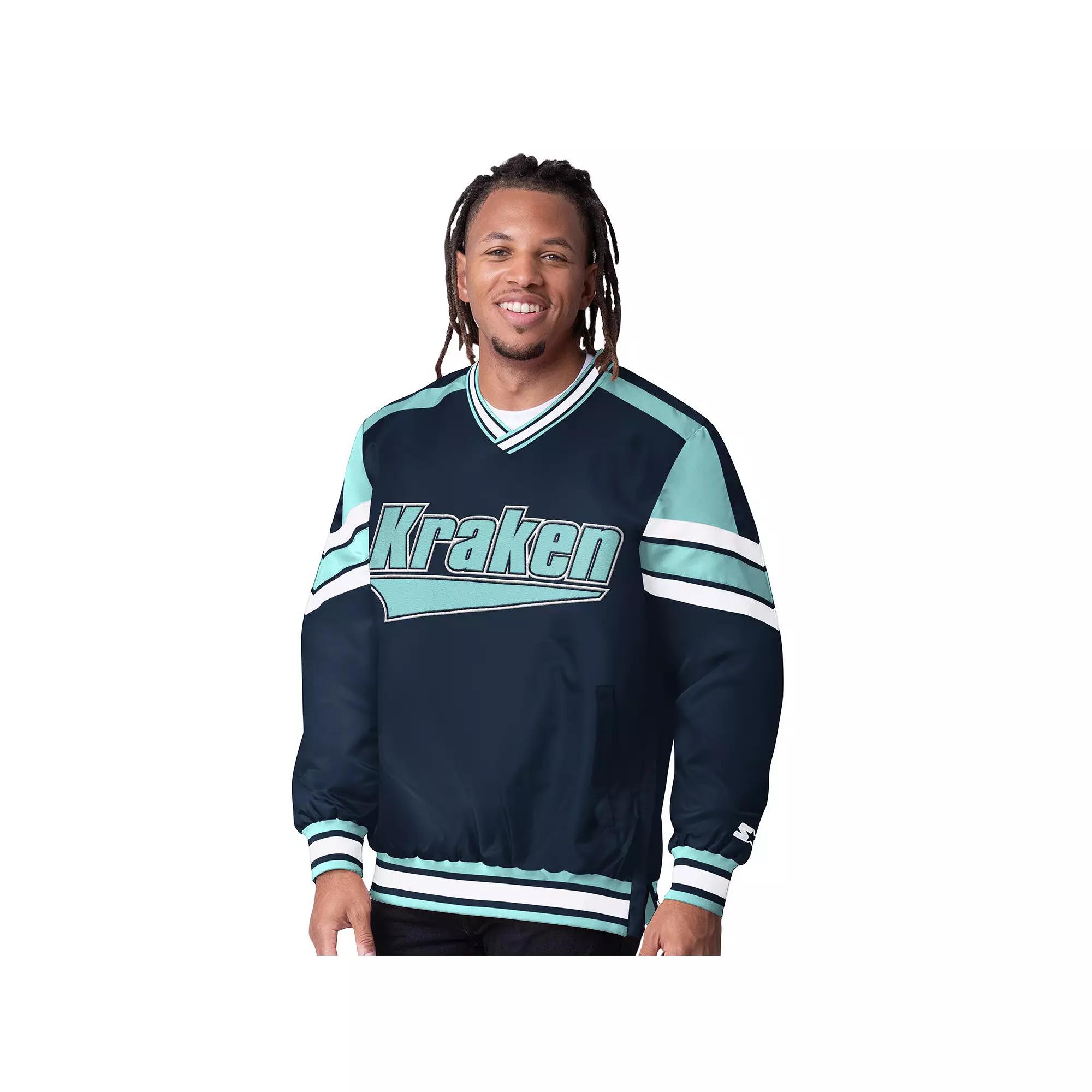 Men's Starter Navy Seattle Kraken Reliver I V-Neck Pullover Jacket,  Product Image