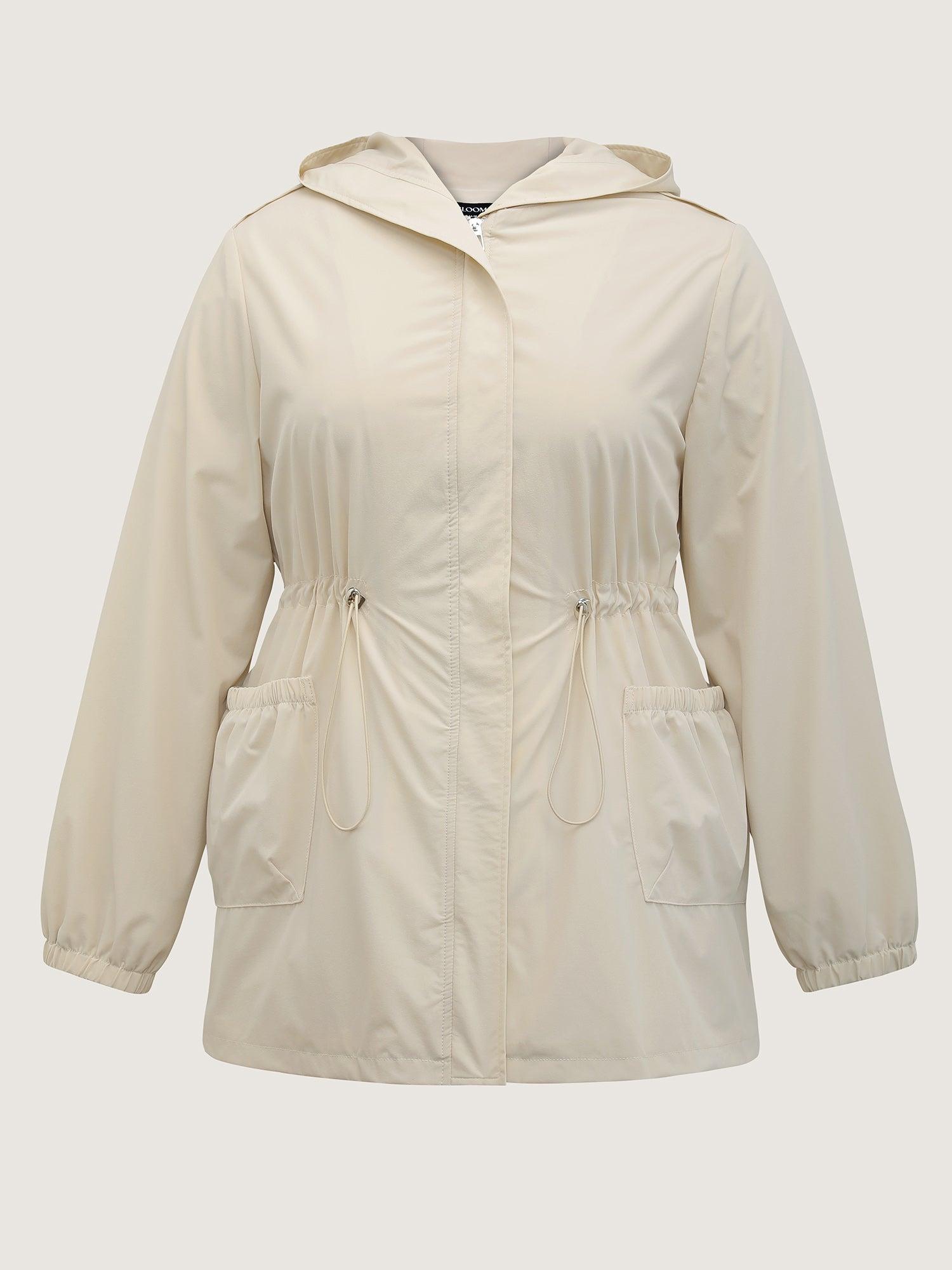 Drawstring Waist Pockets Hooded Coat Female Product Image