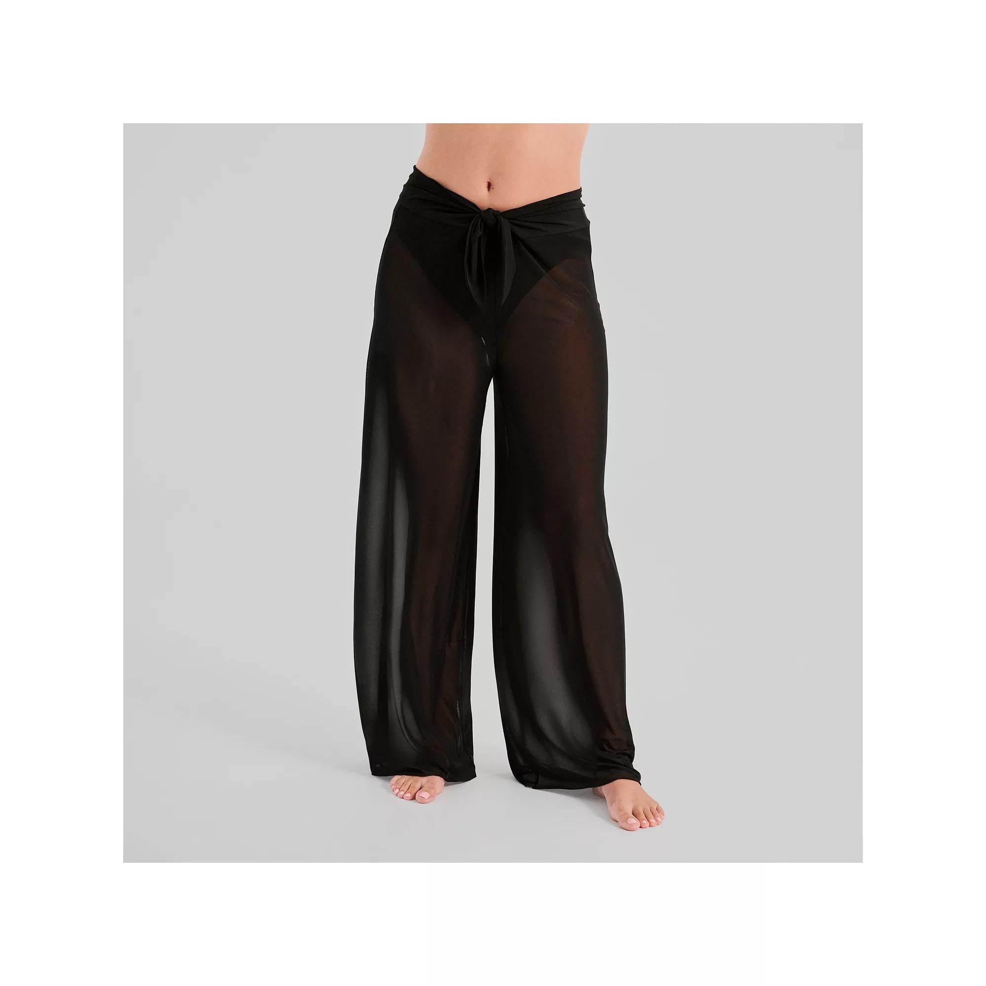 Women's Freshwater Bow Front Mesh Swim Cover-Up Pants, Size: Large, Black Product Image