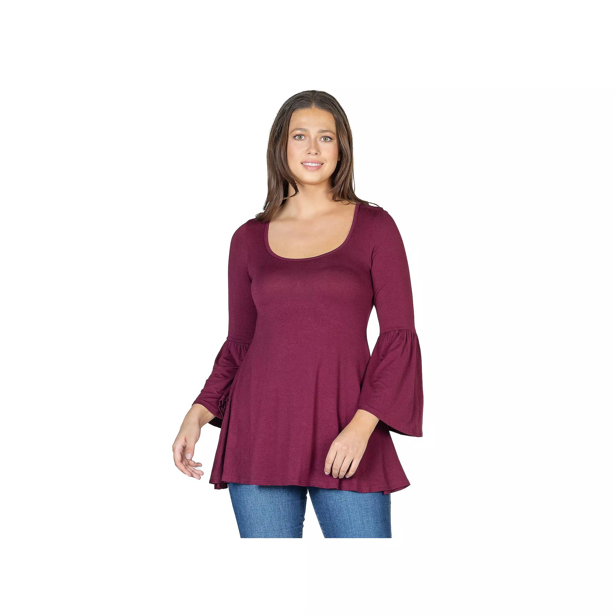 Women's 24Seven Comfort Apparel Long Bell Sleeve Flared Tunic Top,  Product Image