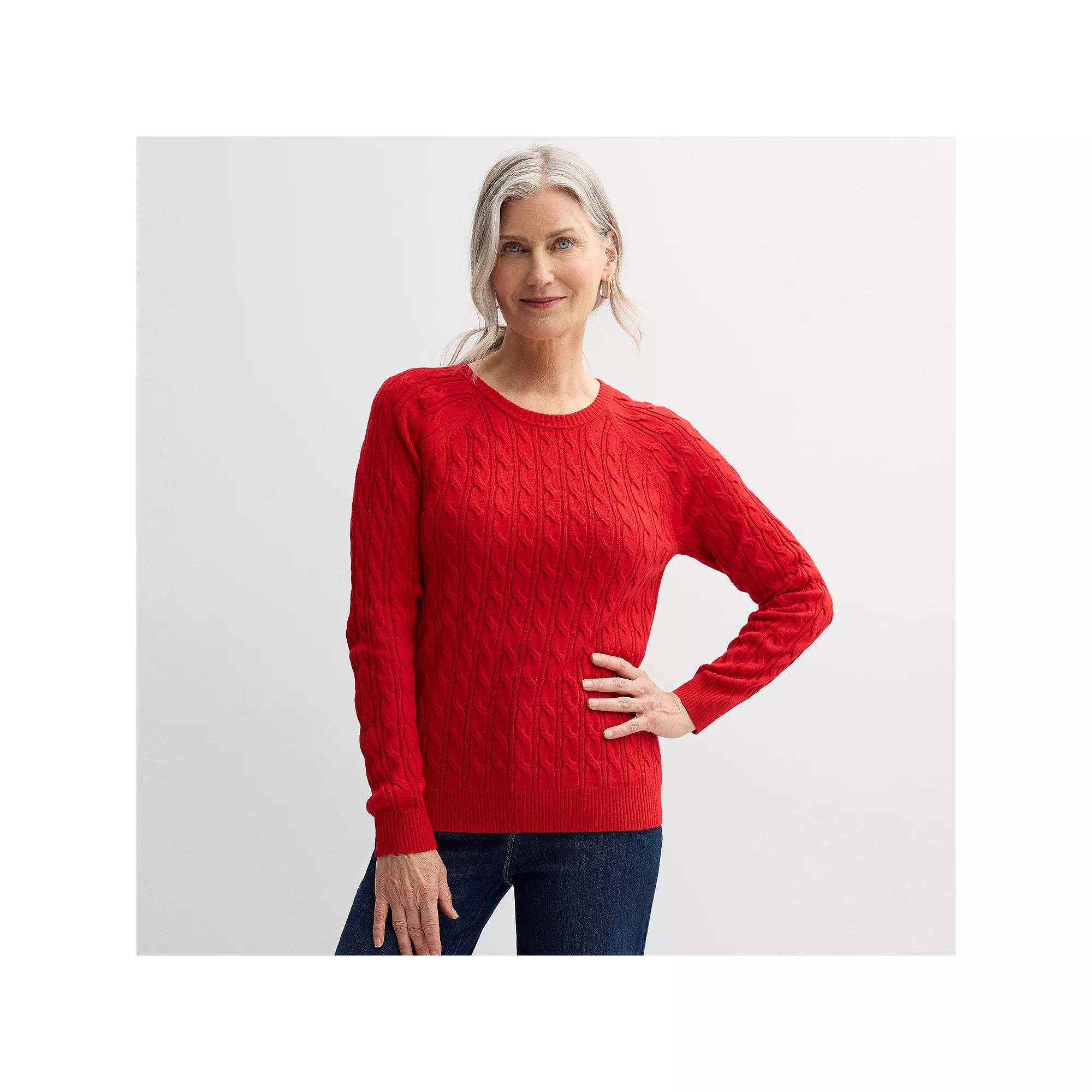 Petite Croft & Barrow® The Extra Soft Cabled Crewneck Sweater, Women's,  Product Image