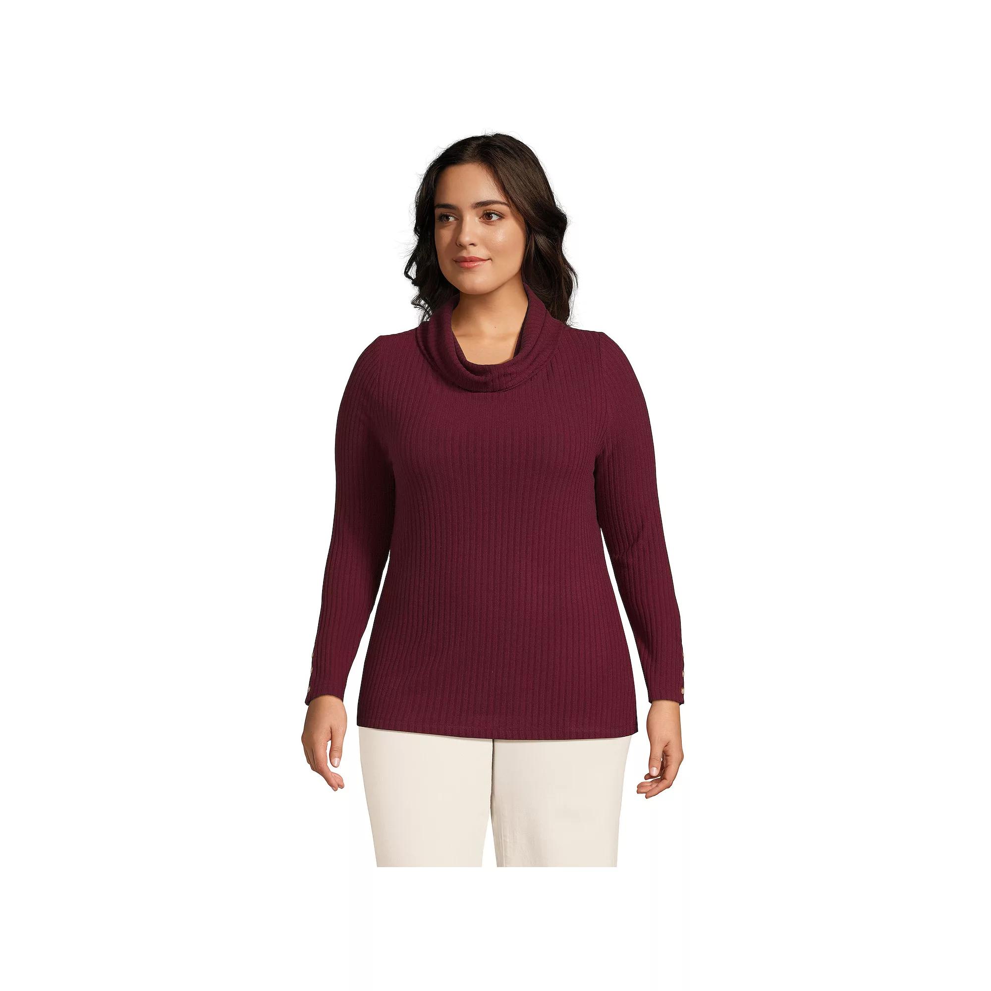 Plus Size Lands' End Long Sleeve Wide Rib Turtleneck, Women's, Size: 3XL, Pale Petal Product Image