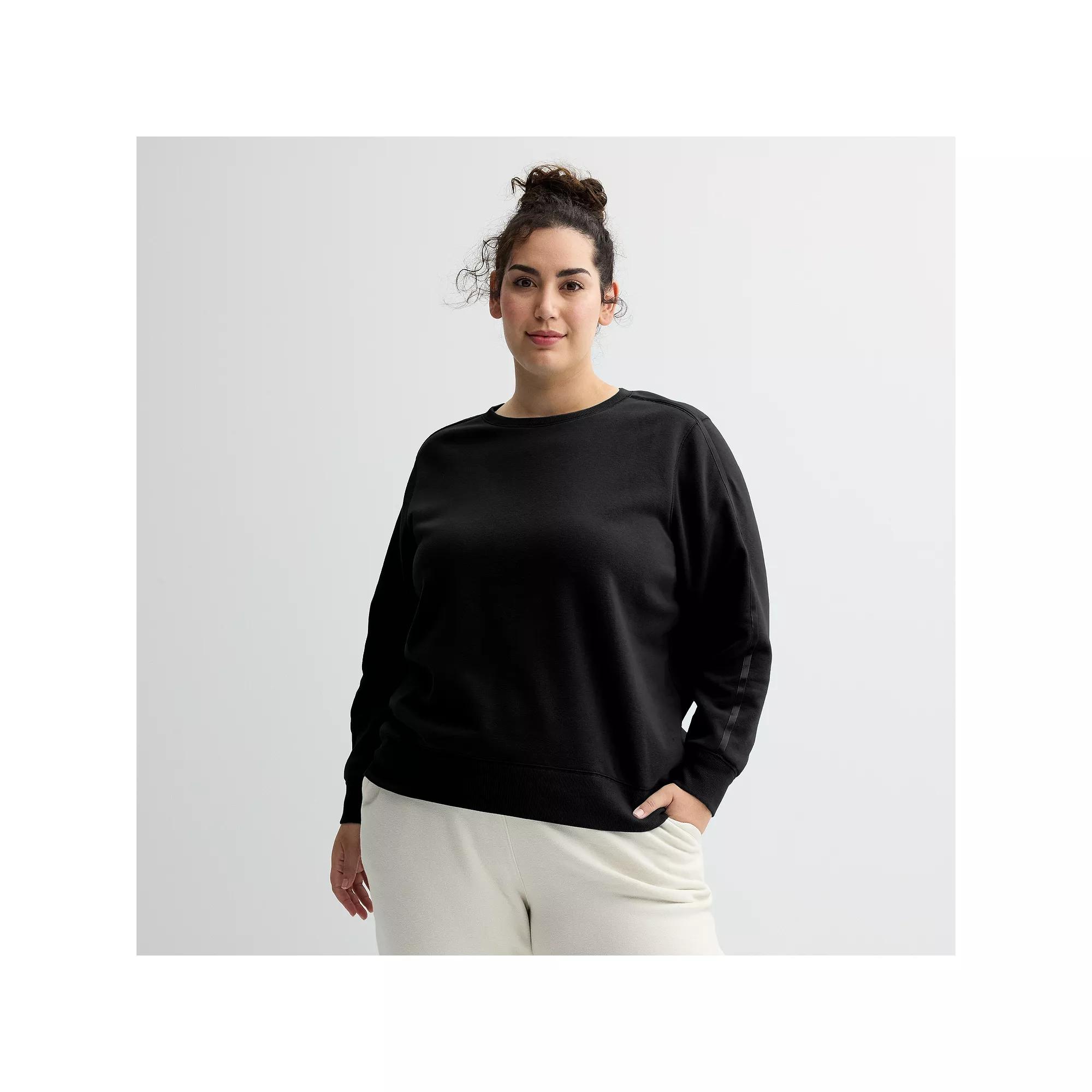 Plus Size Tek Gear® Ultrasoft Fleece Taped Crewneck Top, Women's, Size: 1XL, Mineral Black Product Image