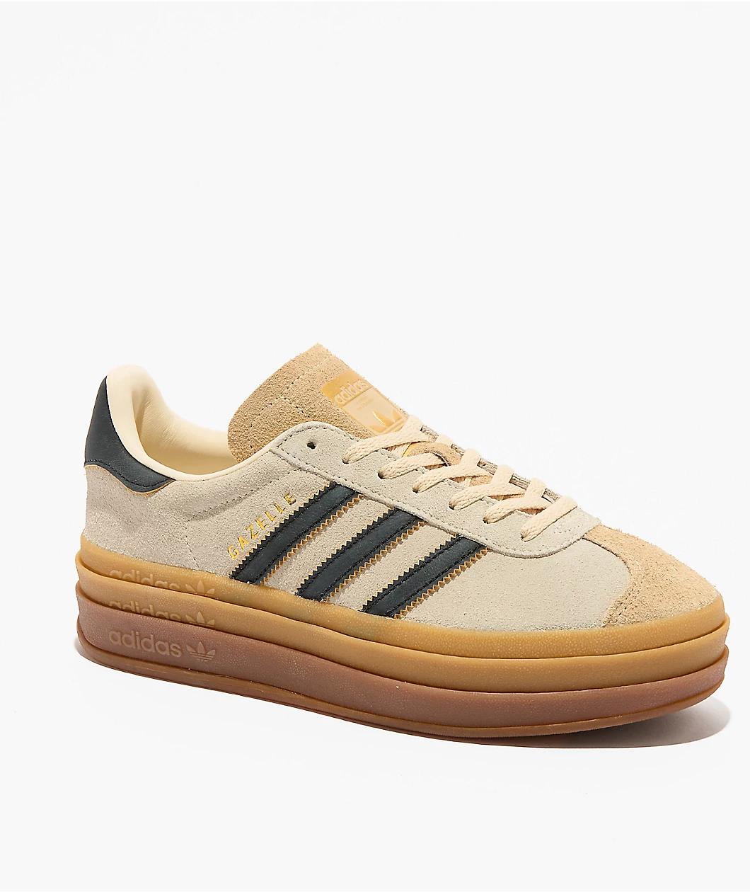 adidas Originals Gazelle Bold Cream White, Black & Sand Platform Shoes Product Image