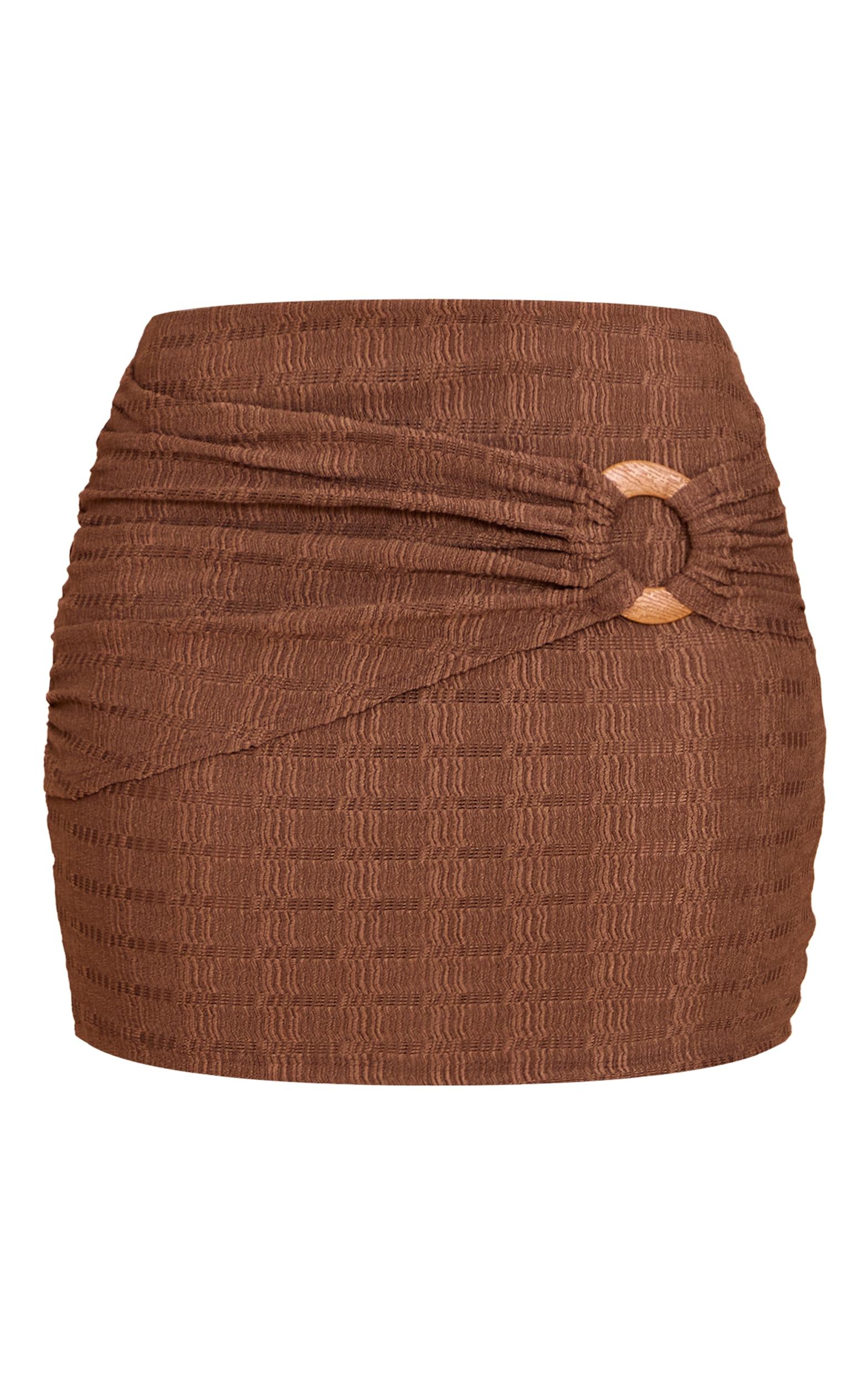 Brown Textured Wooden Trim Mini Skirt Product Image