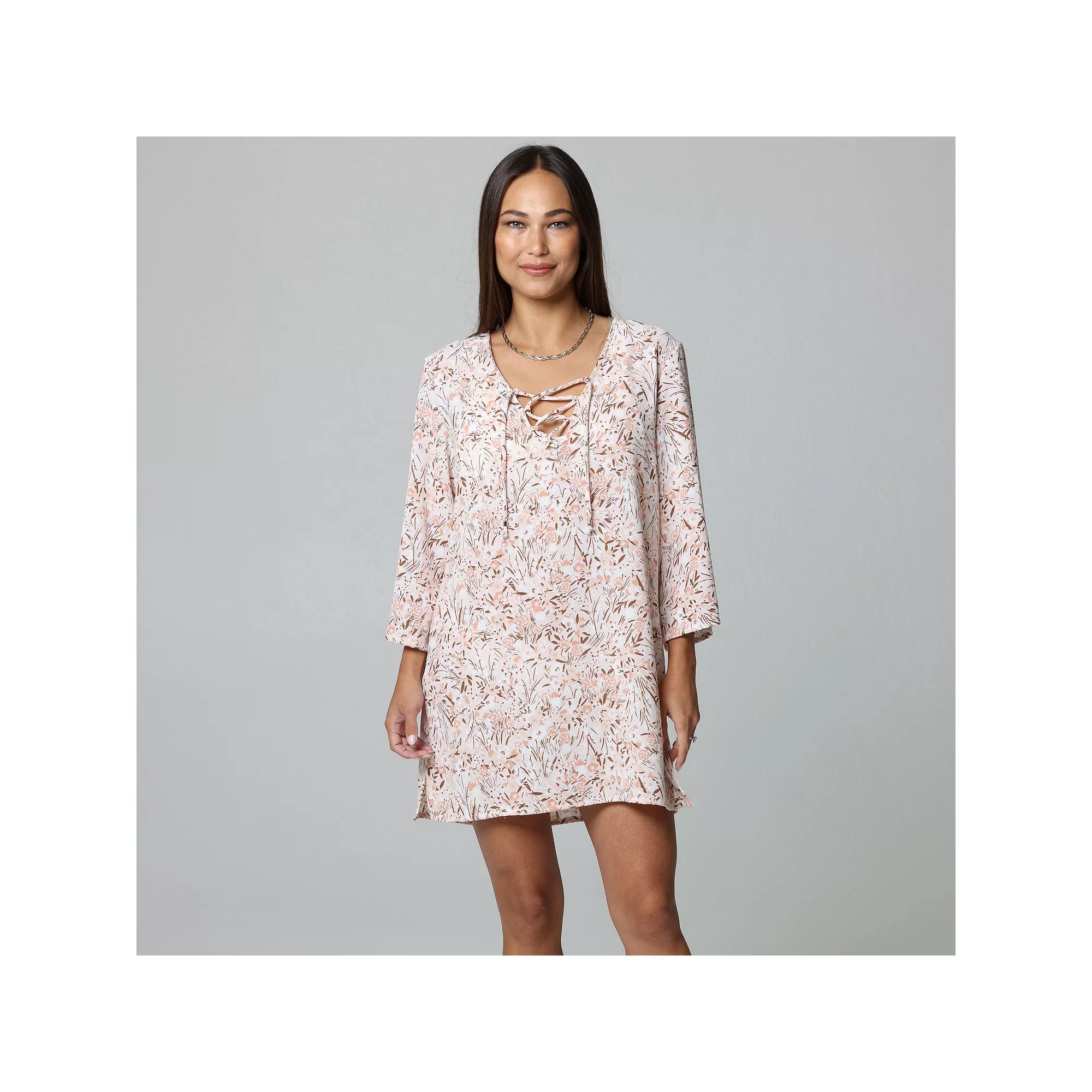 Women's J. Valdi Lace-Up Swim Cover-Up Tunic,  Product Image