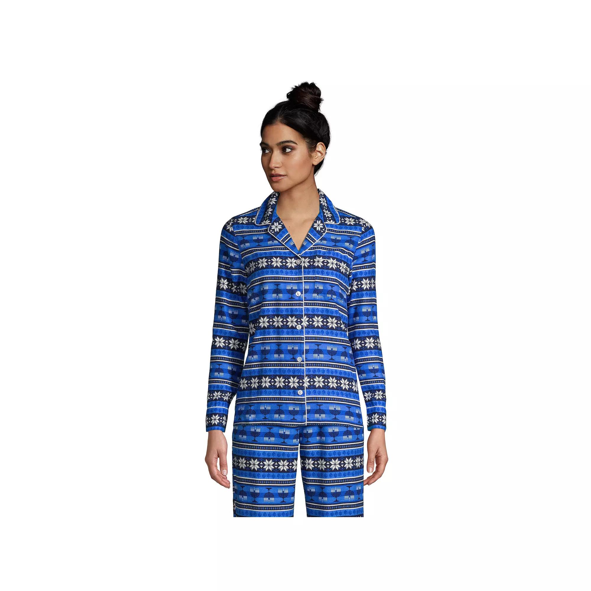 Women's Lands' End Long Sleeve Flannel Pajama Top, Size: Medium, Blue Fairisle Product Image