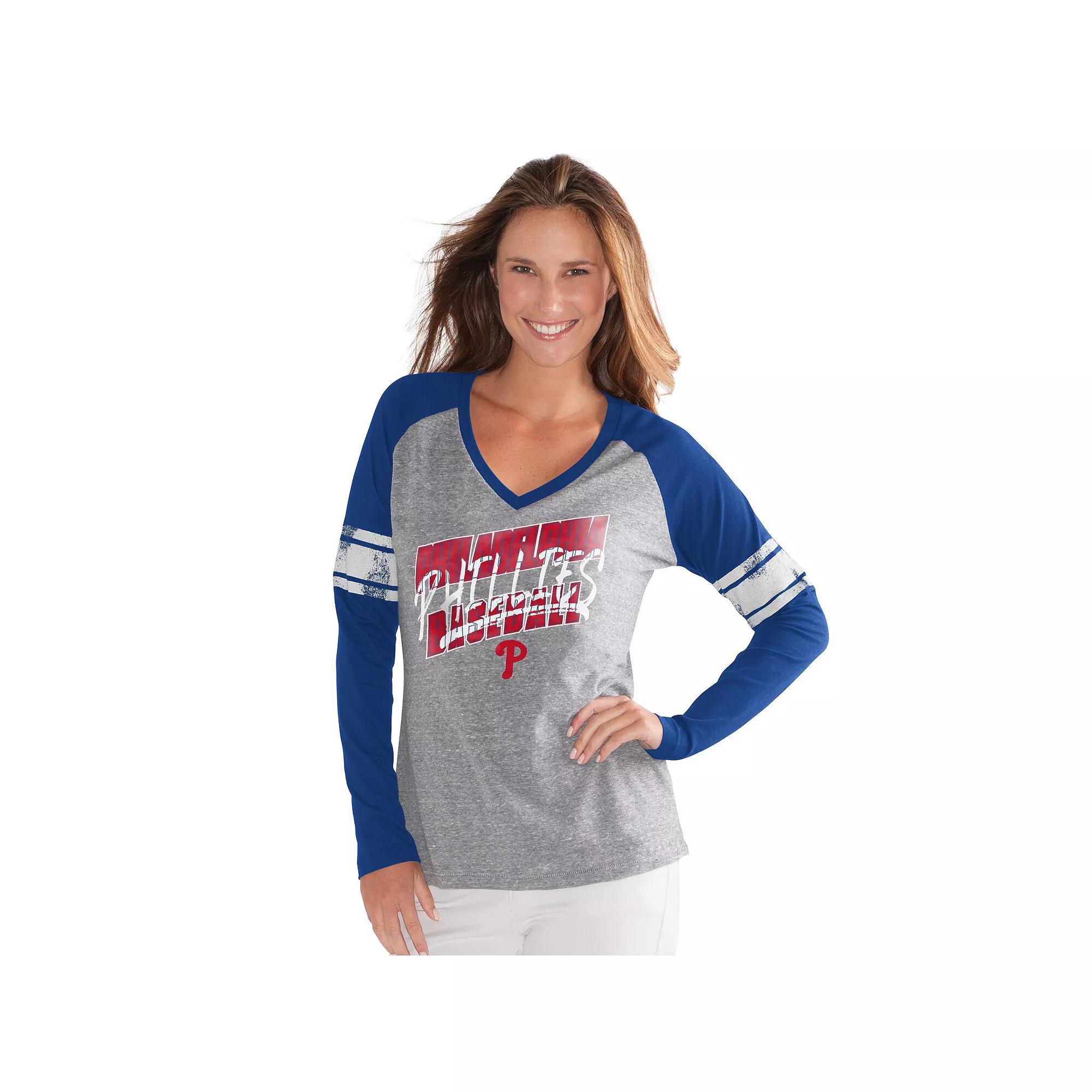 Women's G-III 4Her by Carl Banks  Royal Philadelphia Phillies The Franchise Tri-Blend Raglan V-Neck Long Sleeve T-Shirt, Size: Medium, Blue Product Image