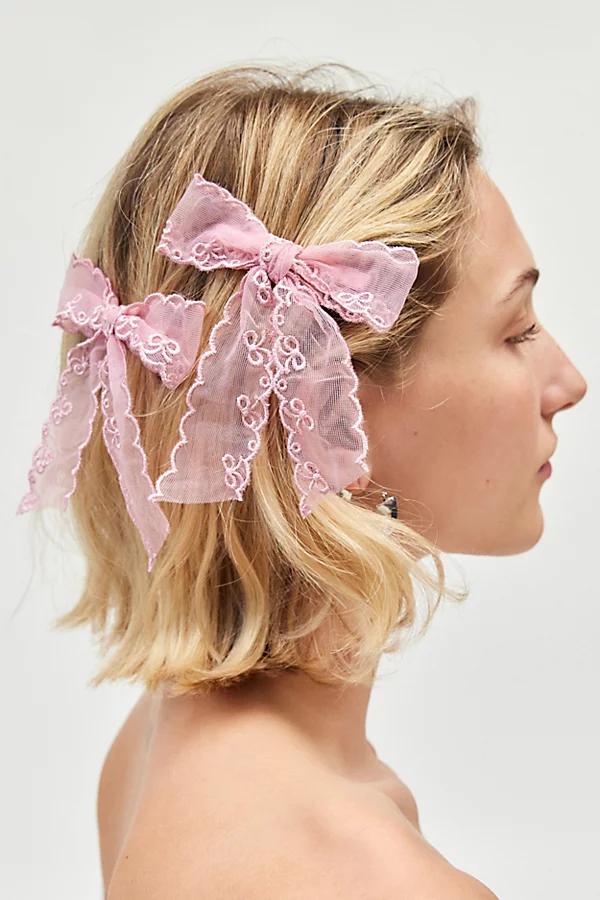 Printed Lace Hair Bow Clip Set Womens at Urban Outfitters Product Image