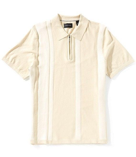 Perry Ellis Stripe Quarter-Zip Short Sleeve Polo Sweater Product Image