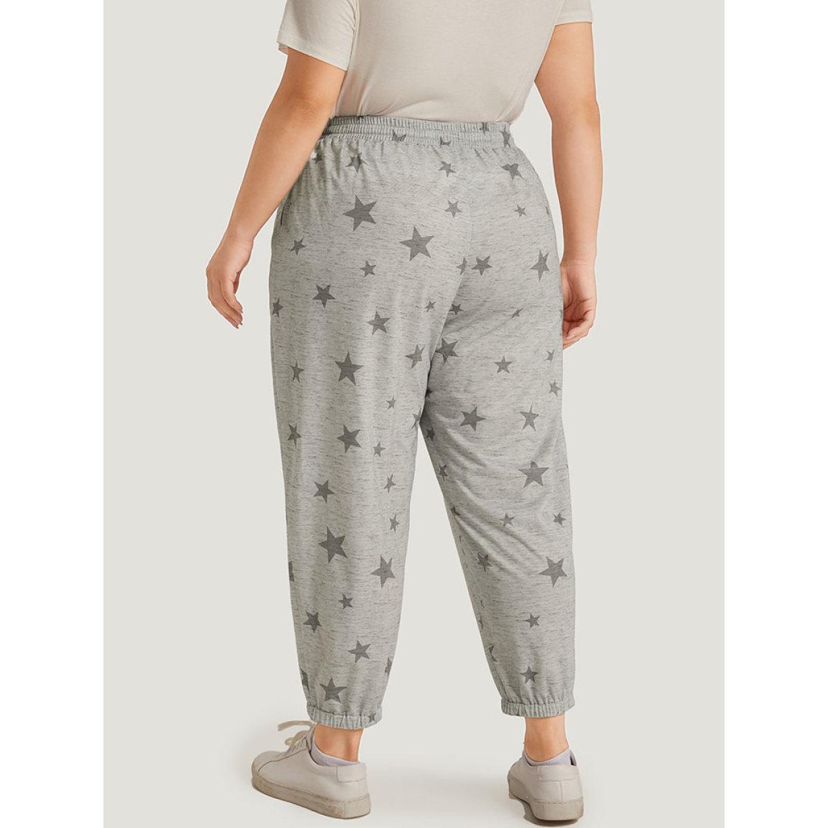 Star Print Pocket Drawstring Sweatpants DarkGray Plus Size Women Casual Dailywear Pocket 12/L Bloomchic Product Image