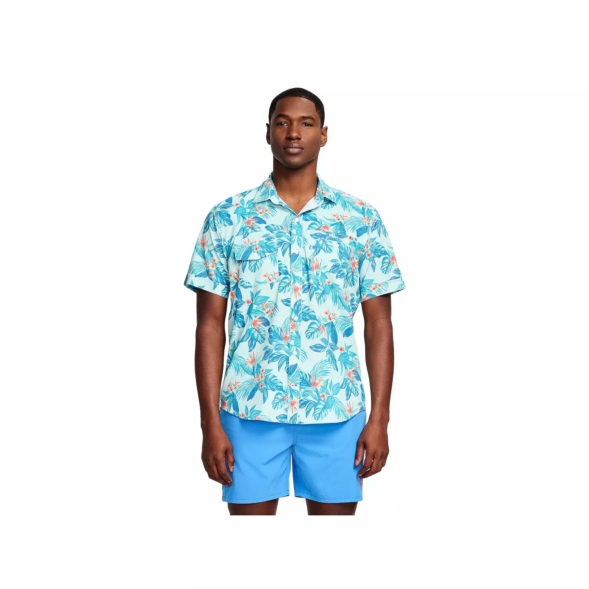 Men's IZOD Sunshield Performance Short Sleeve Button Down Shirt, Size: XXL, Blue Orange Flowers Product Image