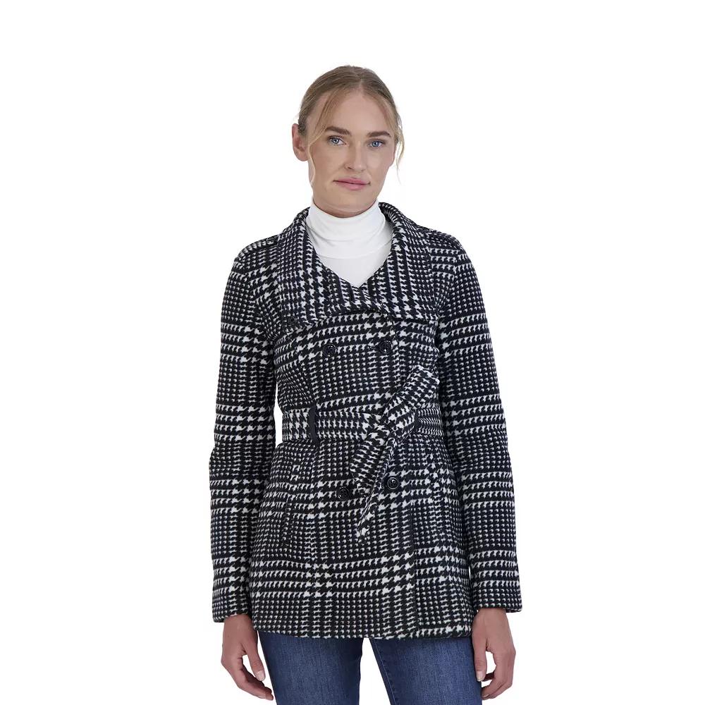 Juniors' Sebby Faux-Leather Trim Fleece Trench Coat, Women's, Size: Large, Black White Product Image