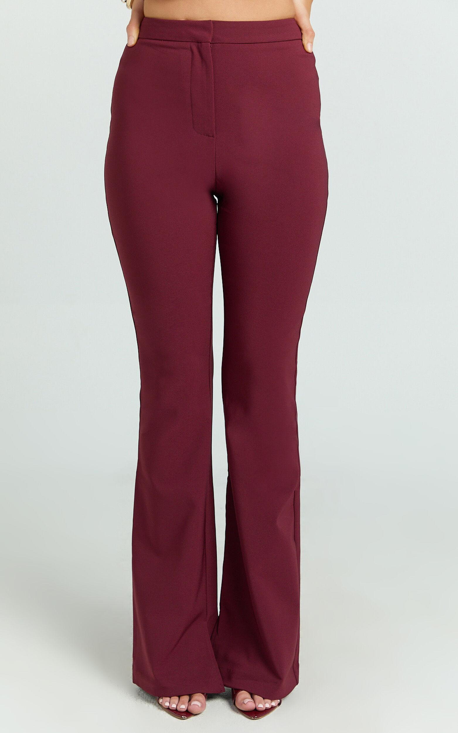 Irene Pants - Mid Rise Split Hem Bootleg Pants in Wine Product Image