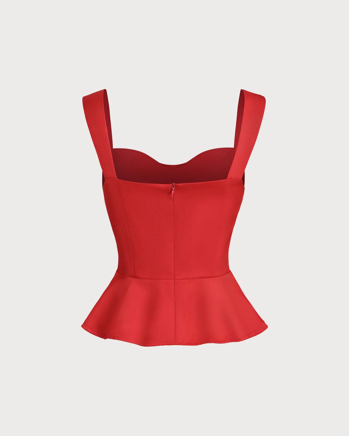 Red Sweetheart Neck Ruffle Tank Top Product Image