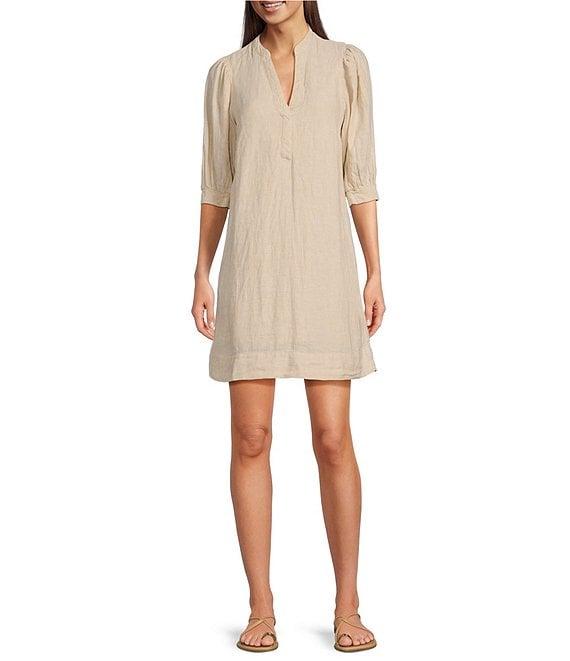 Lilly Pulitzer Mialeigh Linen Split V-Neck Elbow Puff Sleeve Shift Dress Product Image