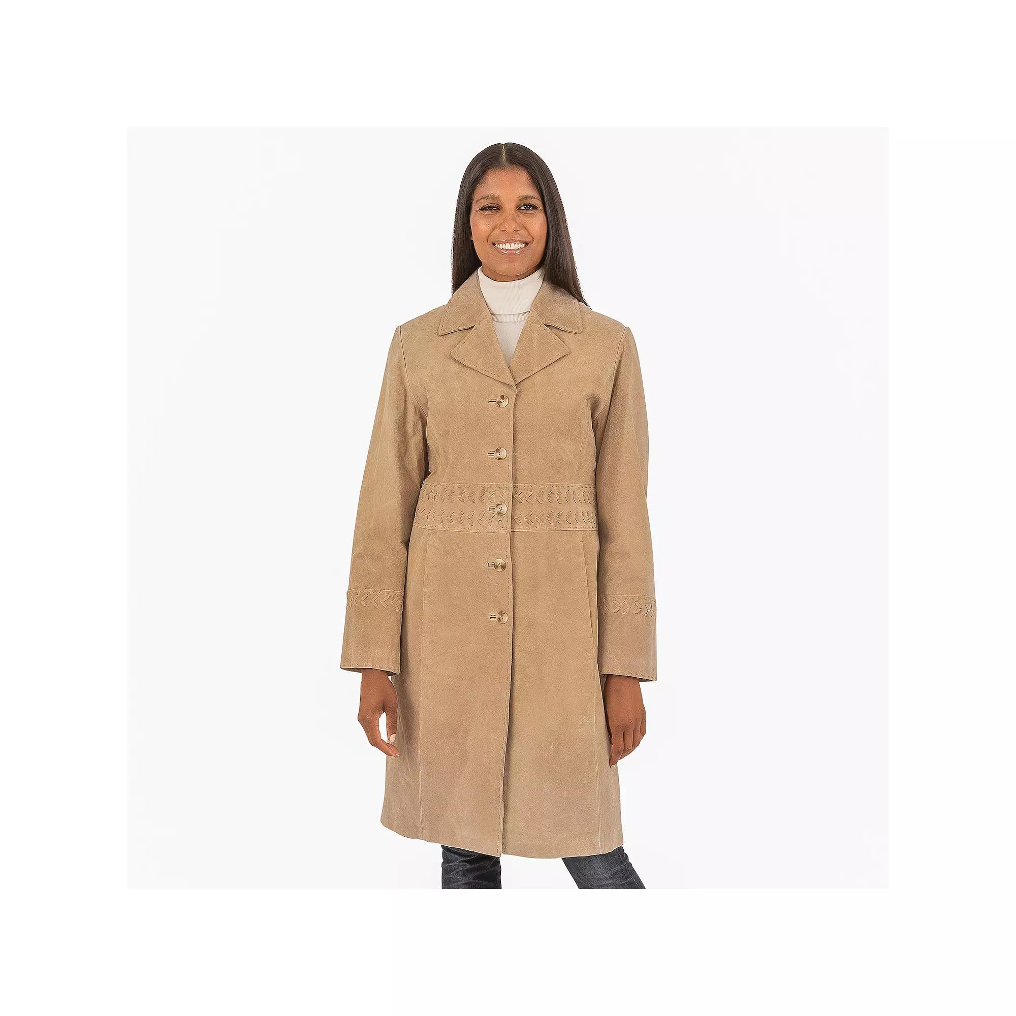 Women's Fleet Street Brushed Leather Walking Coat with Stitch Detail, Size: Large, Chamois Product Image