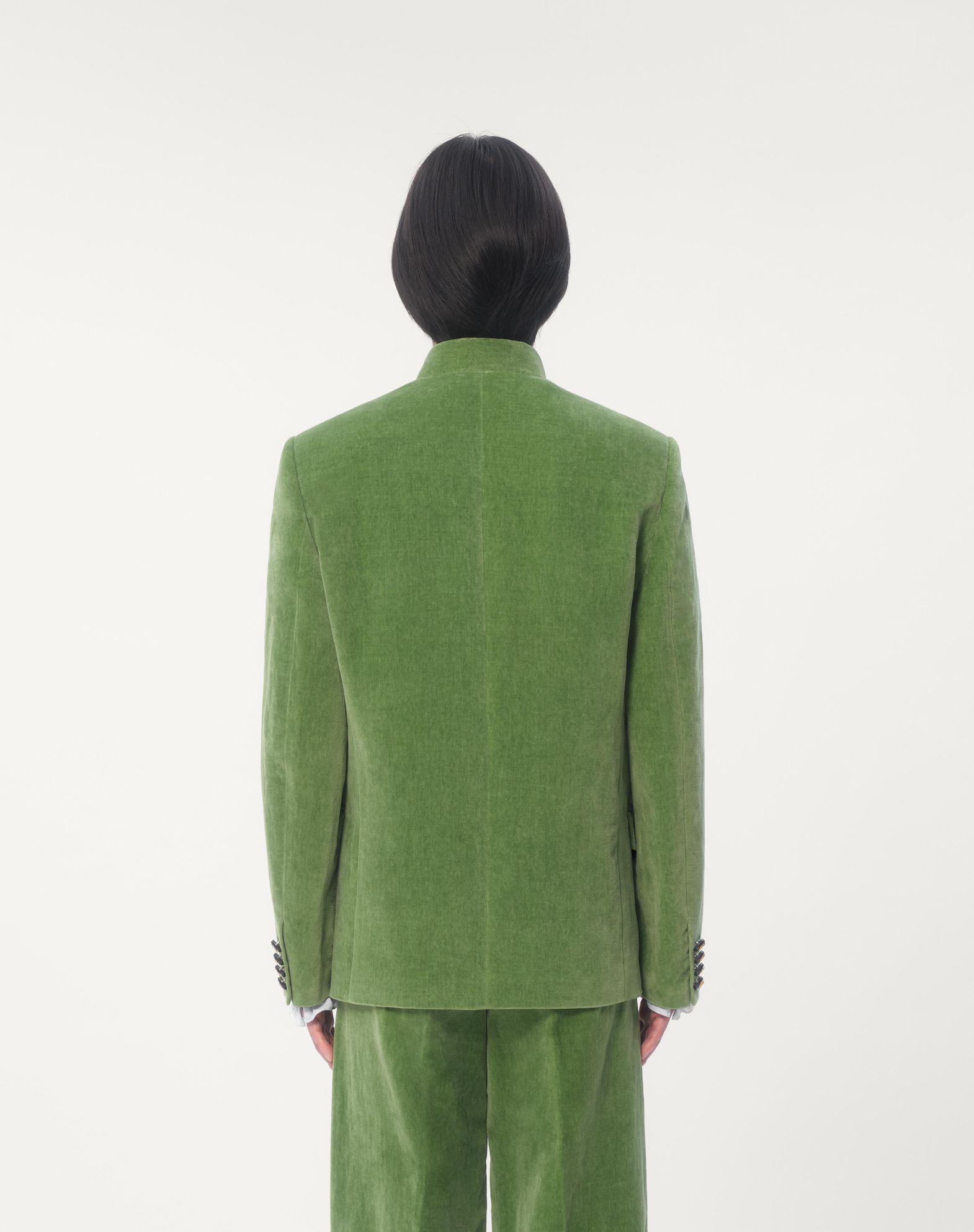 Cotton Velvet And Washed Linen Jacket With Mandarin Collar Product Image