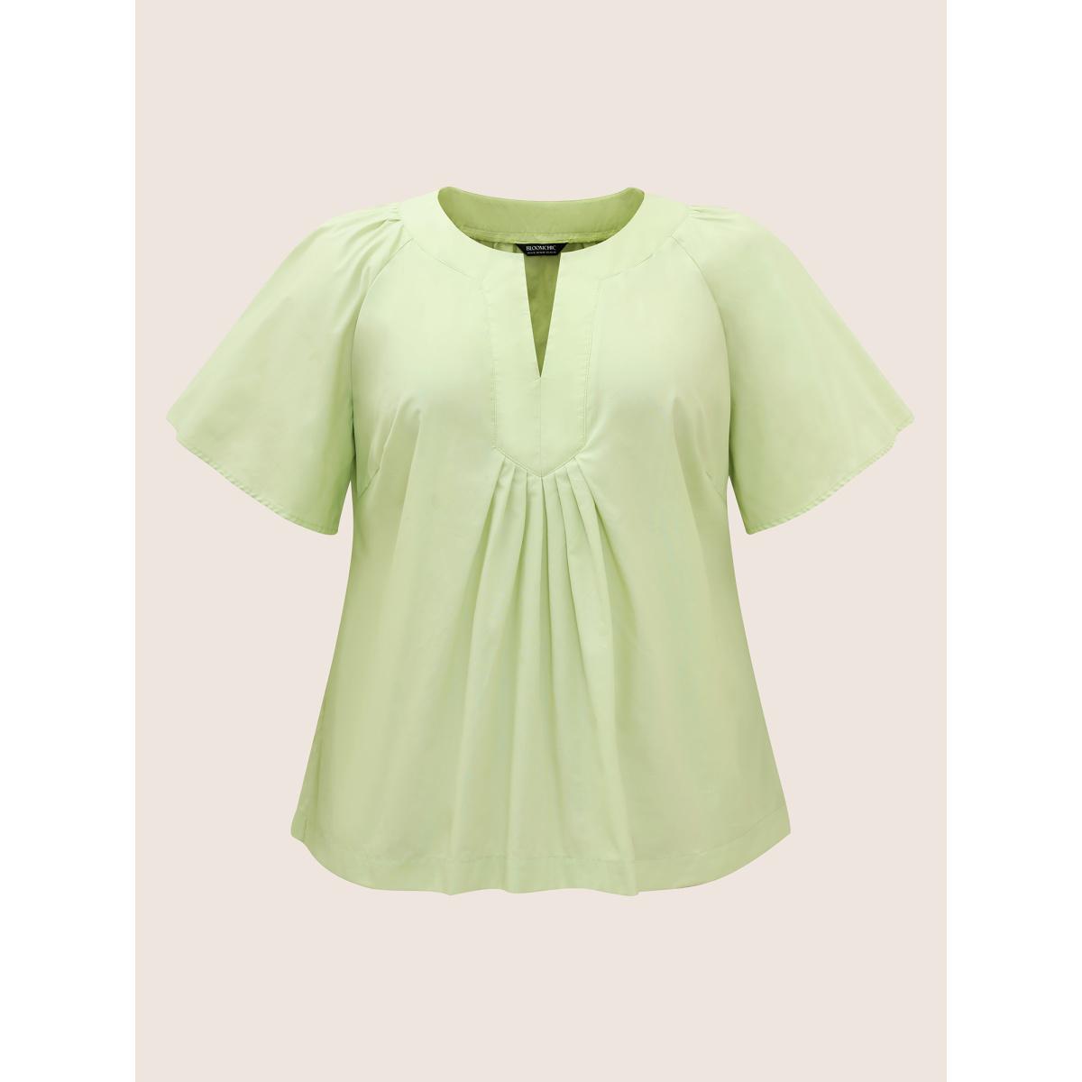 Plus Size LightGreen Ruffle Sleeve Ruffle Sleeve Pleated Blouse Women Casual Short sleeve V-neck Everyday Blouses BloomChic 22-24/3X Product Image