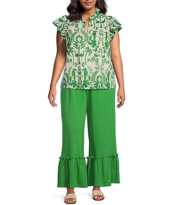 Sugarlips Plus Size Ryder Ruffle Wide Leg Cotton Knit Pants Product Image