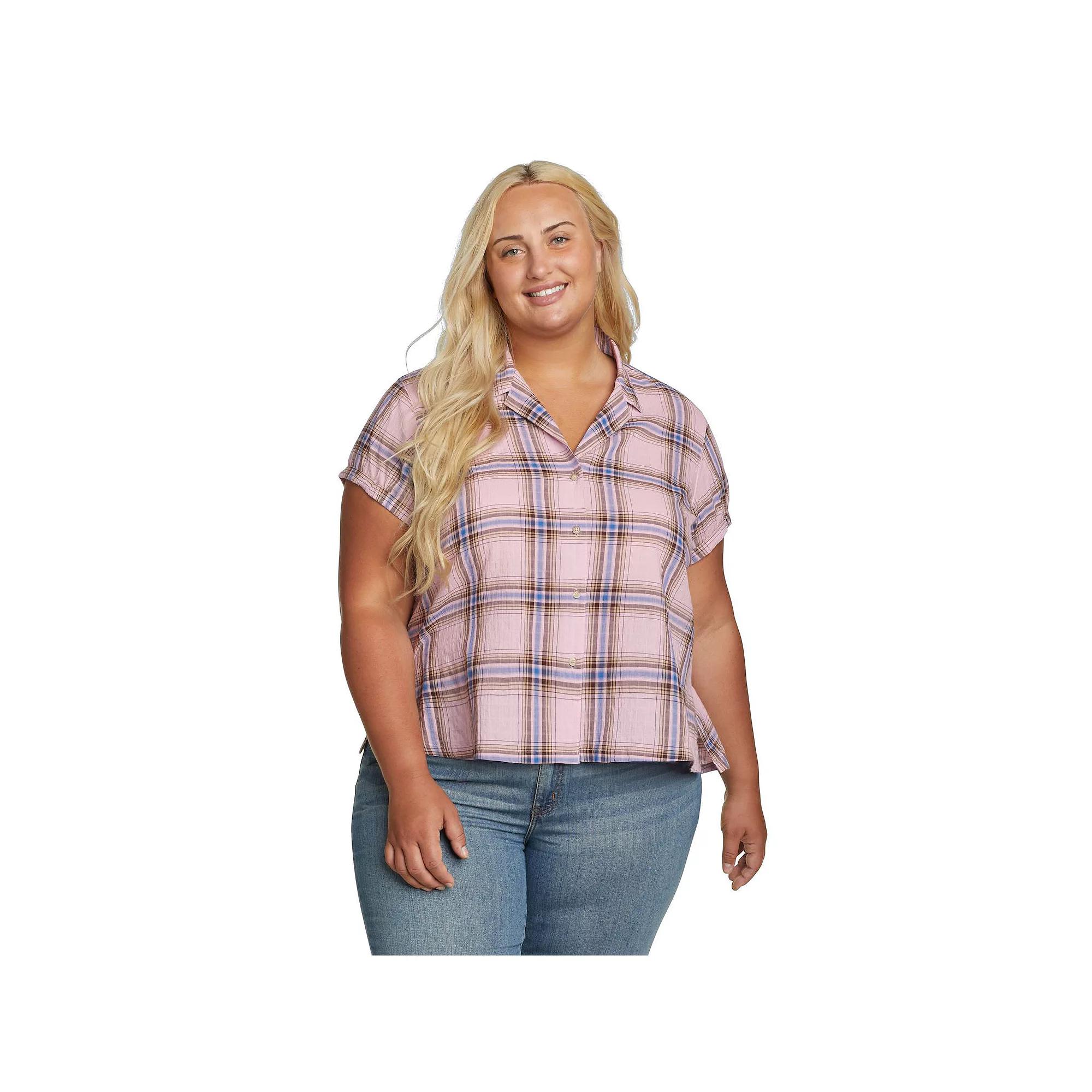 Plus Size Eddie Bauer Plaid Packable Camp Shirt, Women's, Size: 2XL, Dusty Pink Product Image
