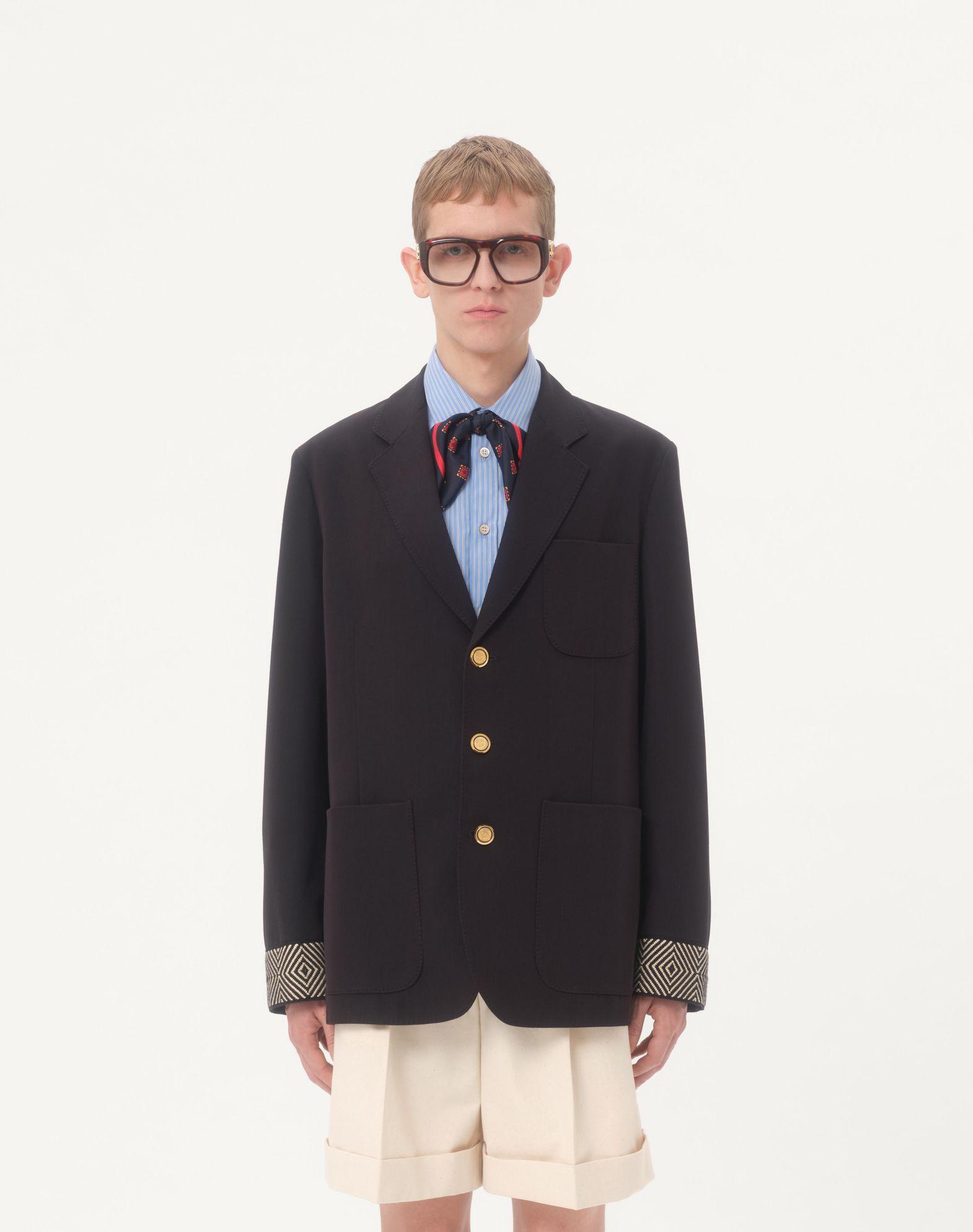 Single-Breasted Wool And Cotton Jacket With Jacquard Trimmings Product Image