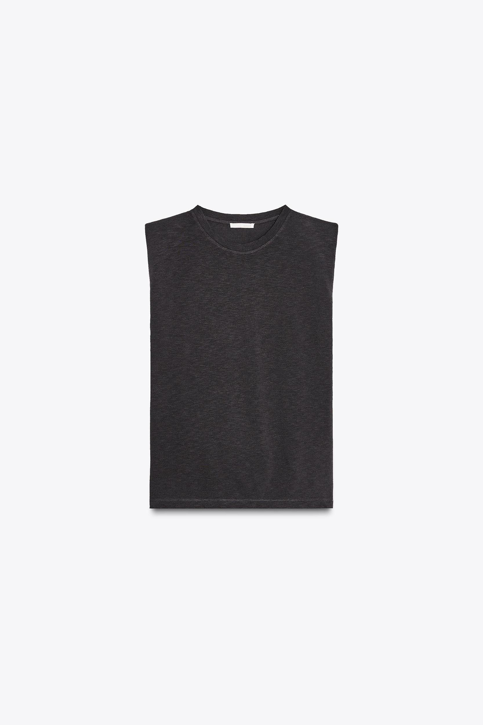 WASHED EFFECT T-SHIRT WITH SHOULDER PADS Product Image