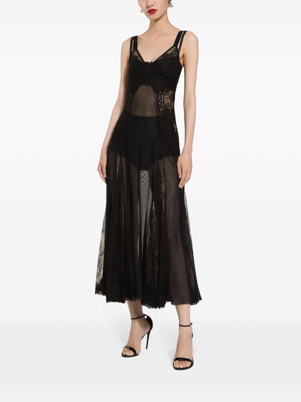 lace-insert flared midi dress Product Image