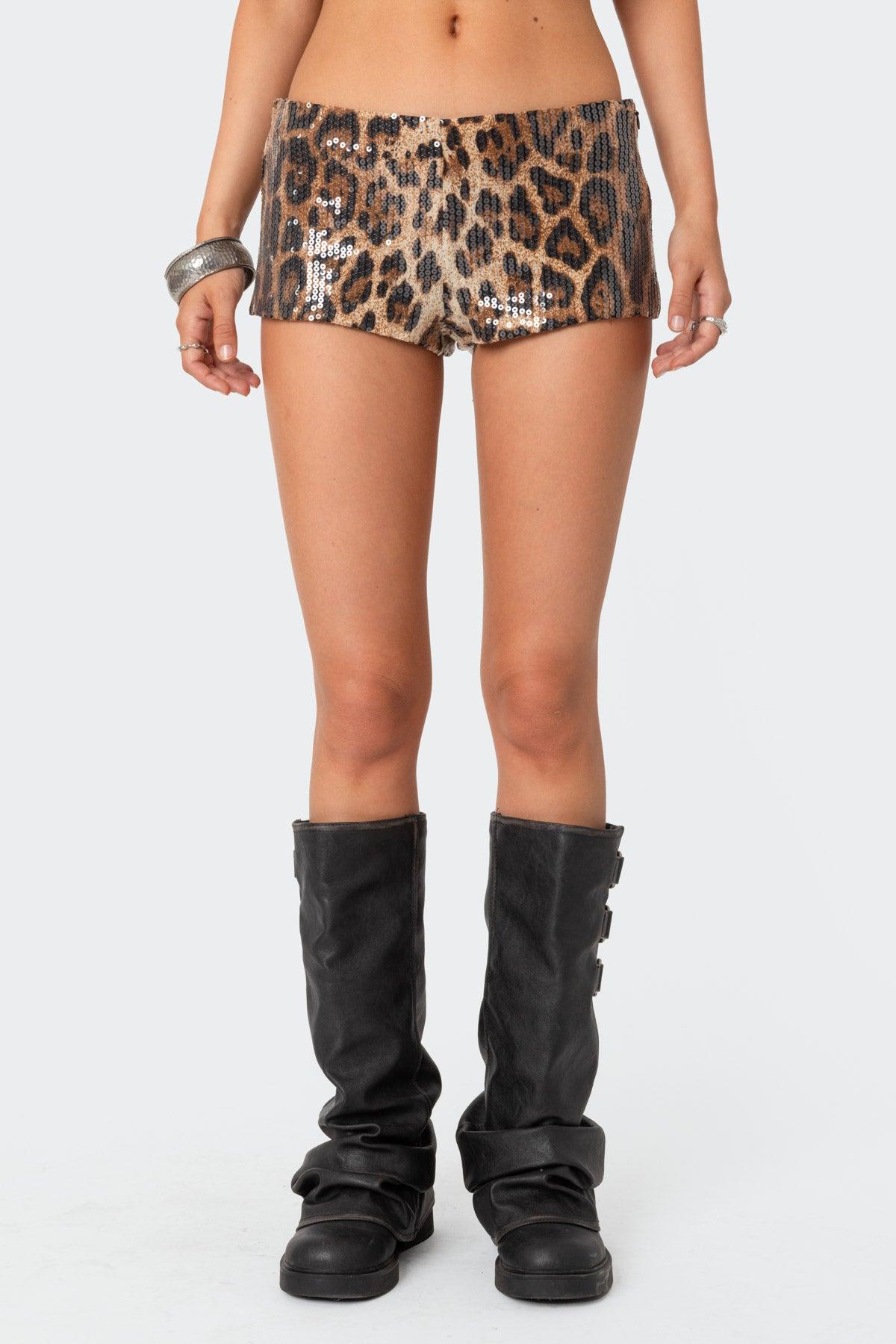Sequin Leopard Printed Micro Shorts Product Image