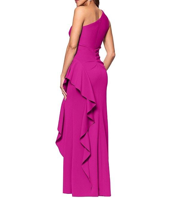 Xscape One Shoulder Side Ruffle Scuba Crepe Gown Product Image