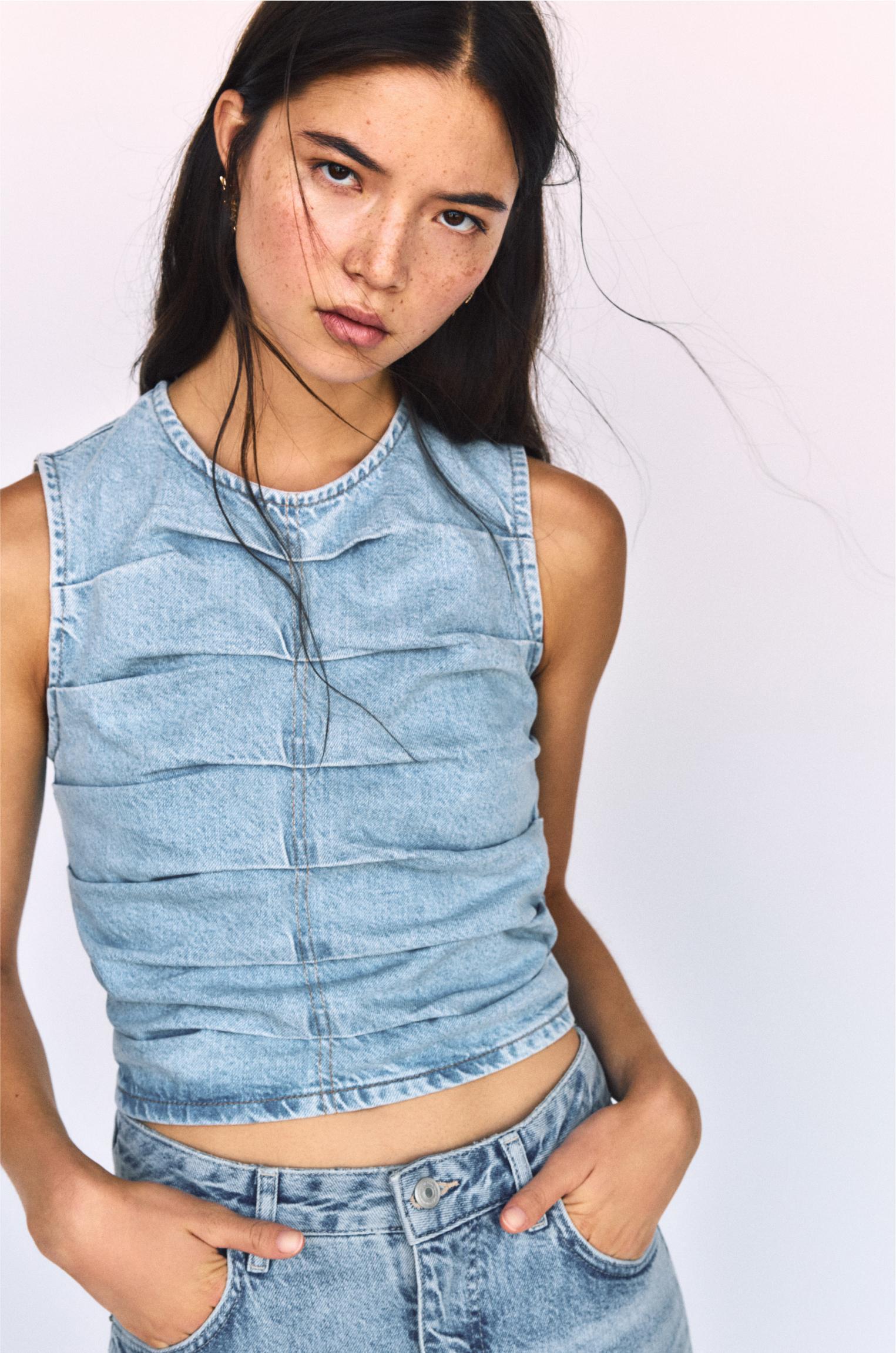 Gathered denim top Product Image