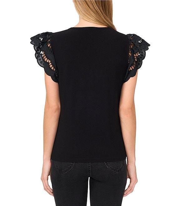 CeCe Crew Neck Short Sleeve Ruffle Eyelet Embroidered Tee Product Image