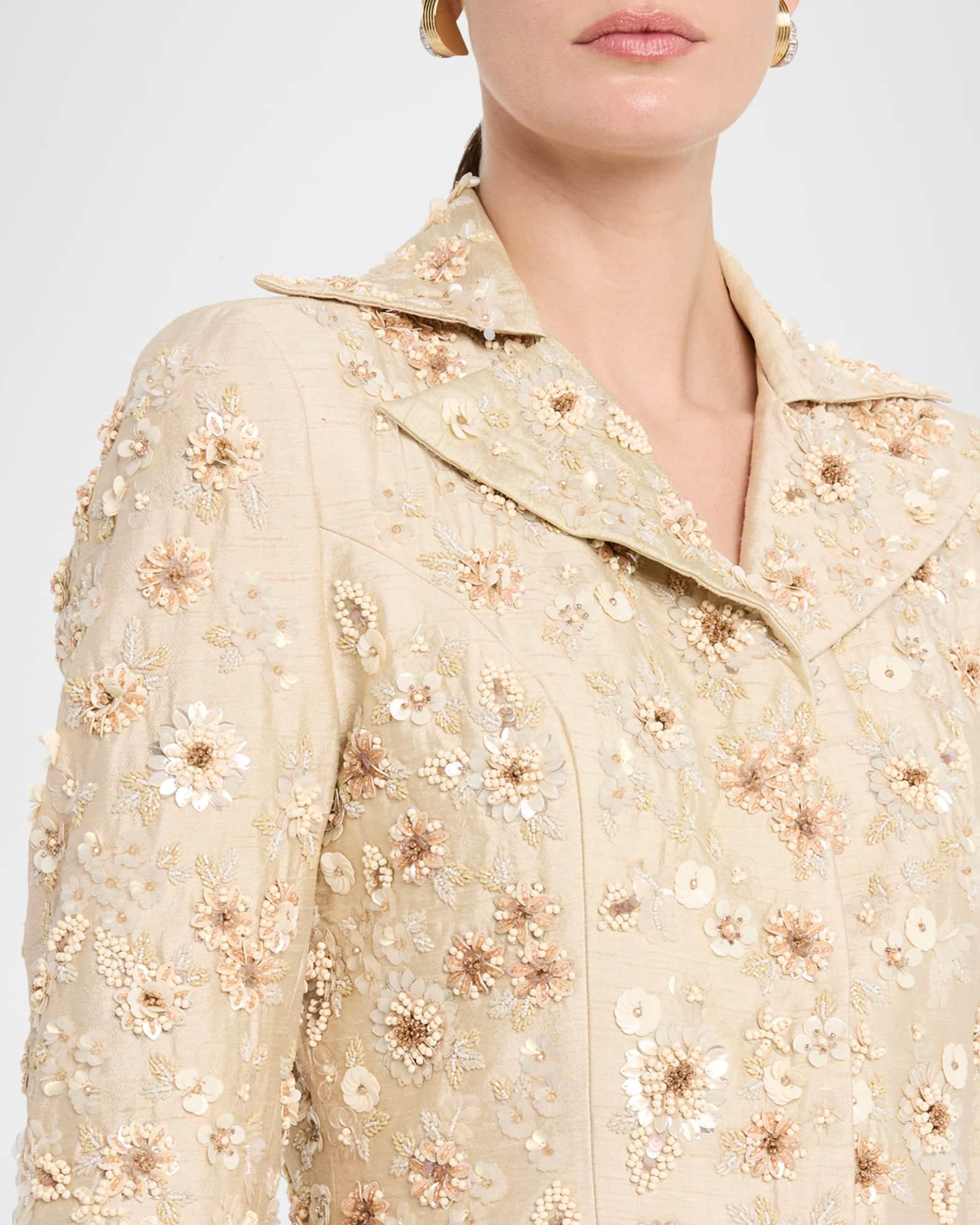 Floral Embroidered Single-Breasted Silk Blazer  Product Image