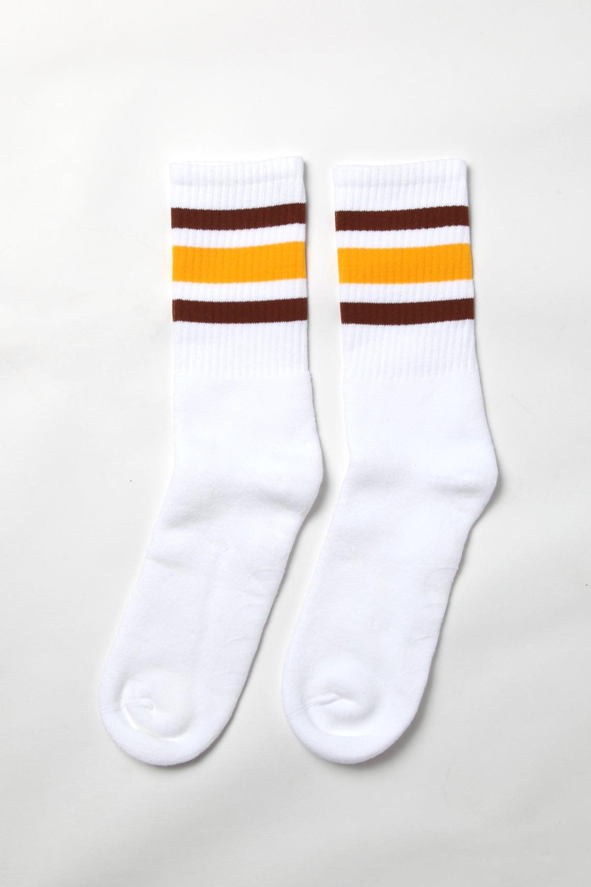Socco - Striped Crew Socks - Brown/Yellow/White Product Image