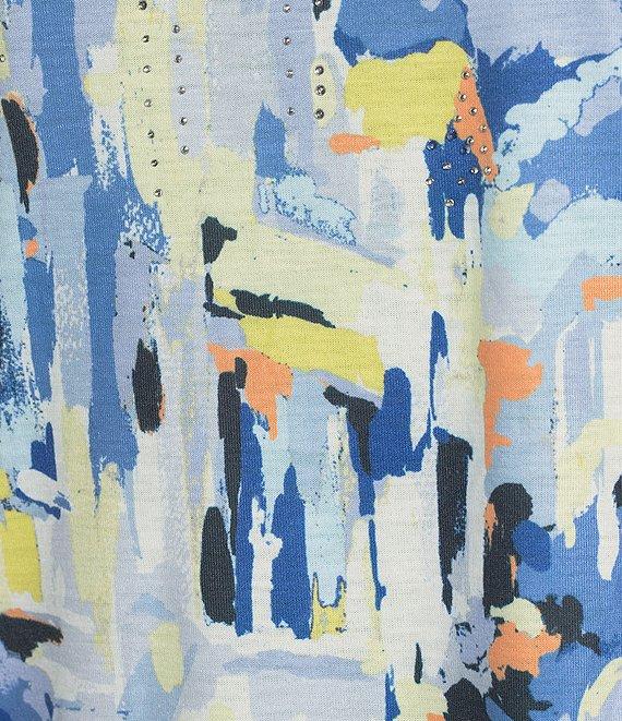 Allison Daley Embellished Tropical Villa Print 3/4 Sleeve Crew Neck Knit Top Product Image