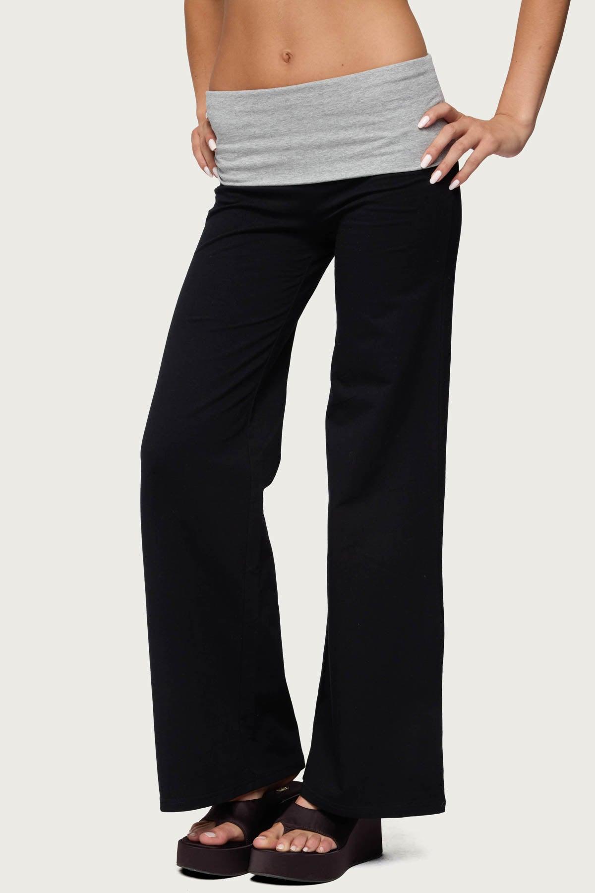 Wide Leg Contrast Fold Over Pants Product Image