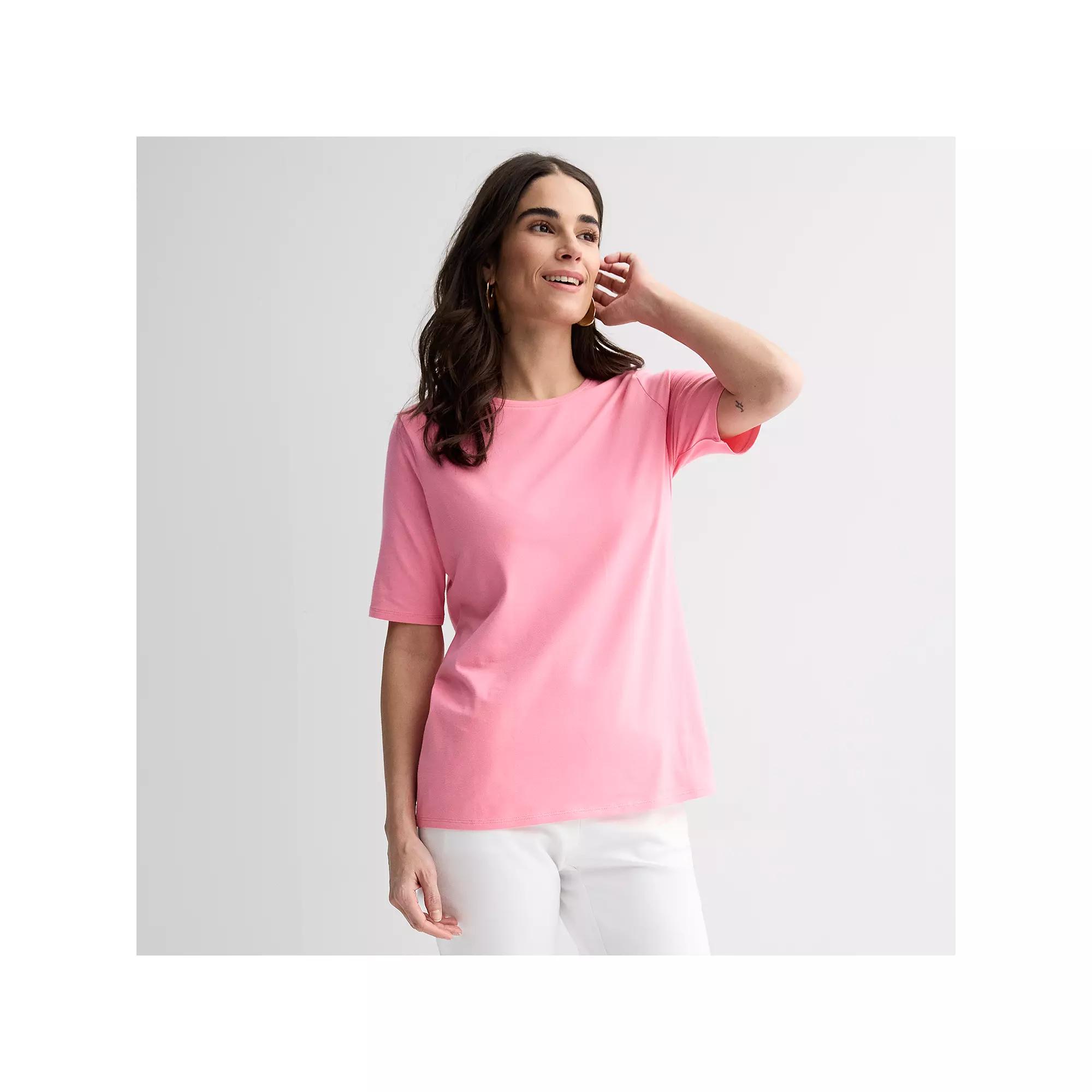 Women's Croft & Barrow® Elbow Sleeve Printed Basic Tee, Size: Medium, Pink Lipstick Product Image