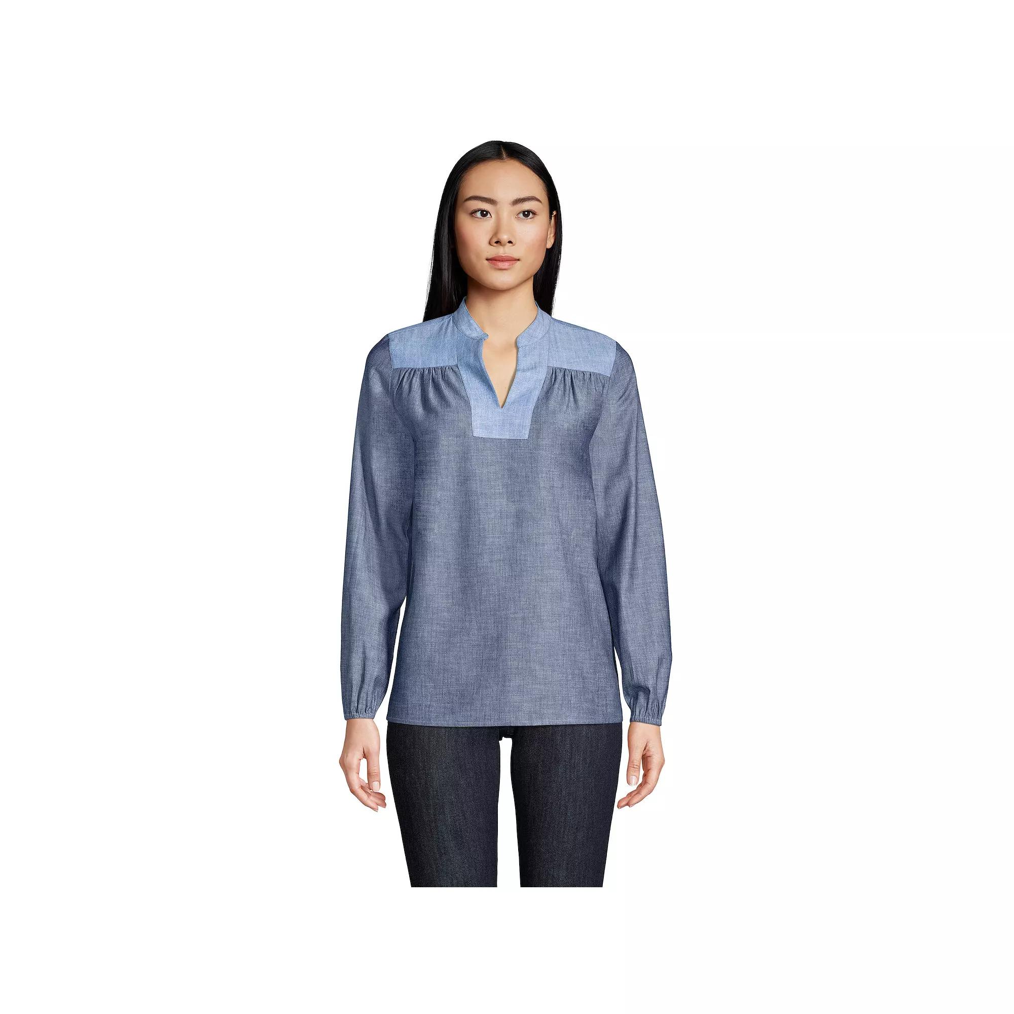 Petite Lands' End Poplin Peasant Top, Women's,  Product Image
