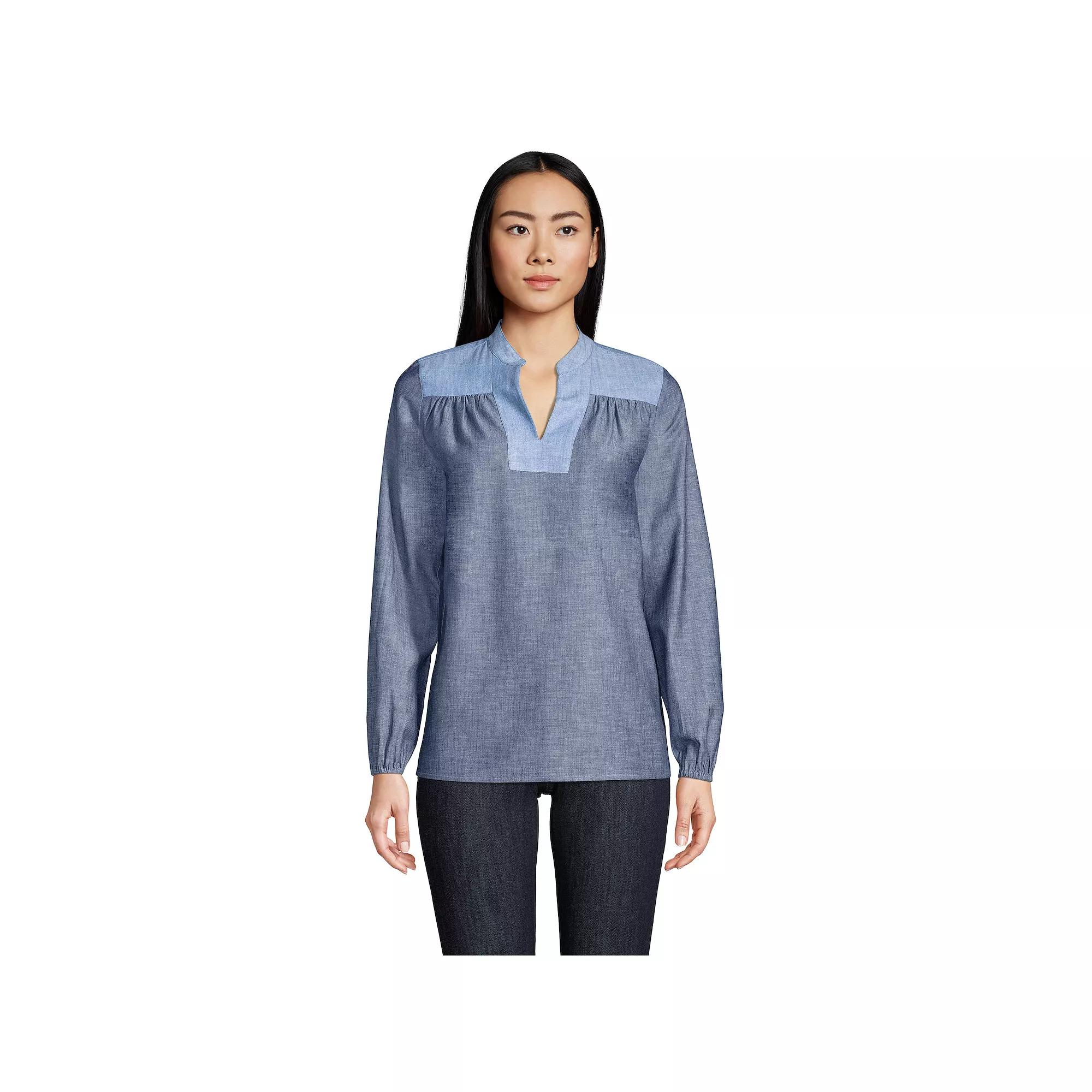 Petite Lands' End Poplin Peasant Top, Women's,  Product Image