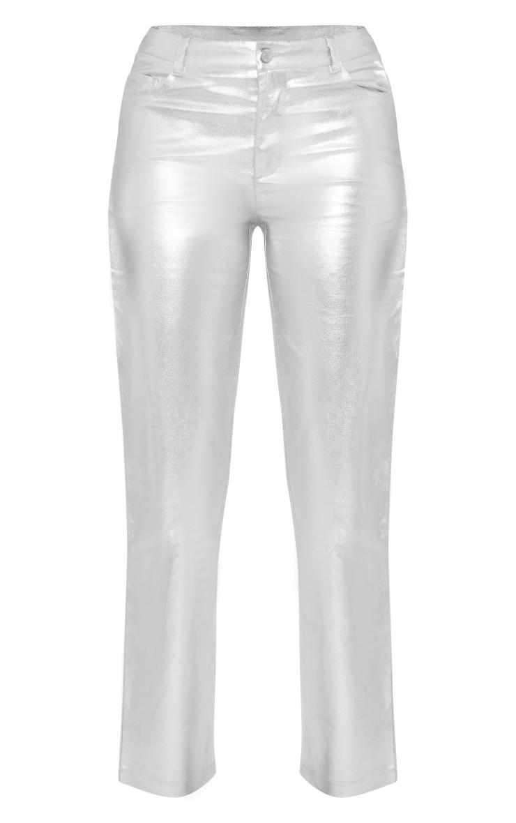 Silver Metallic Coated Denim Straight Leg Jeans Product Image