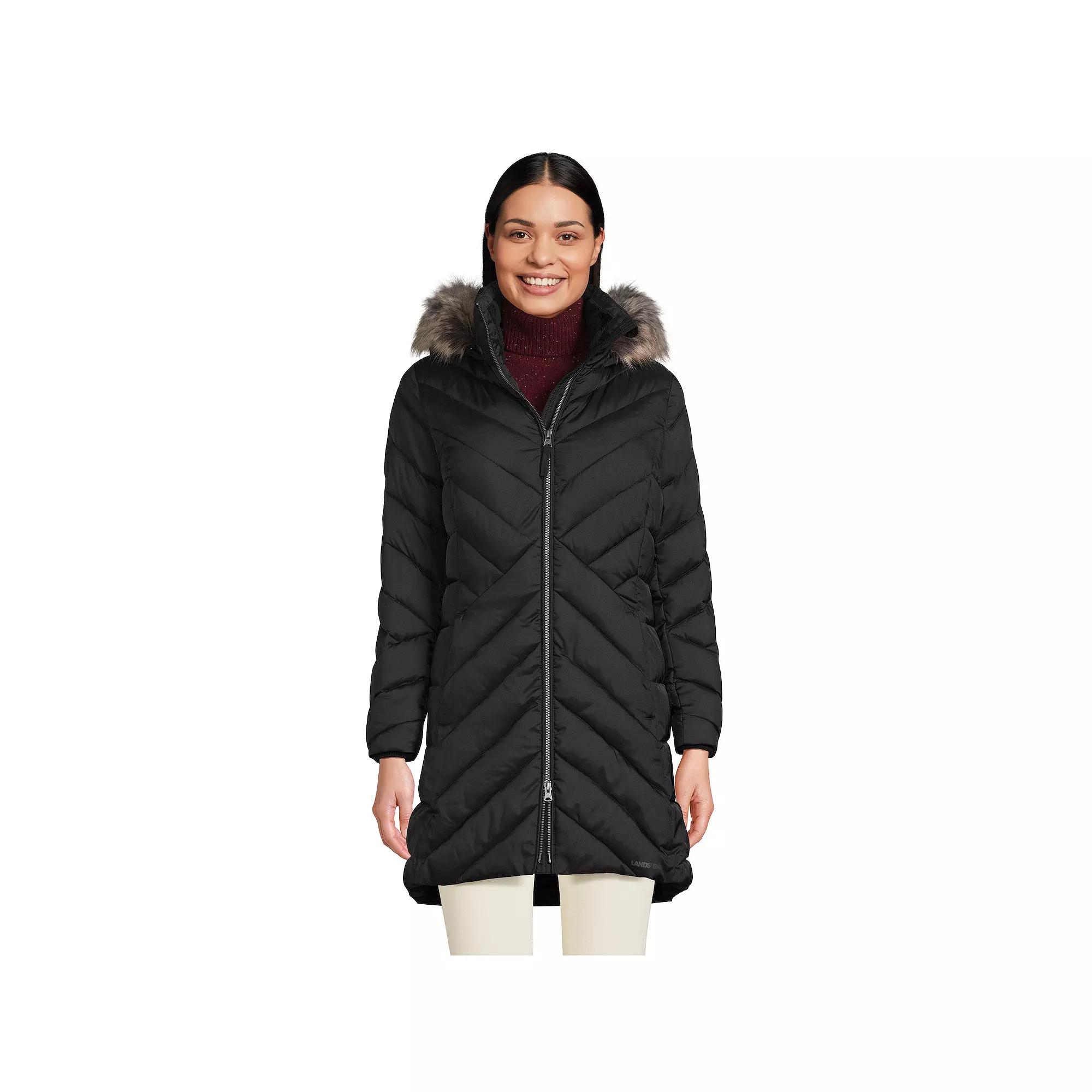 Petite Lands’ End Insulated Cozy Fleece Lined Faux-Fur Trim Hood Puffer Coat, Women's,  Product Image