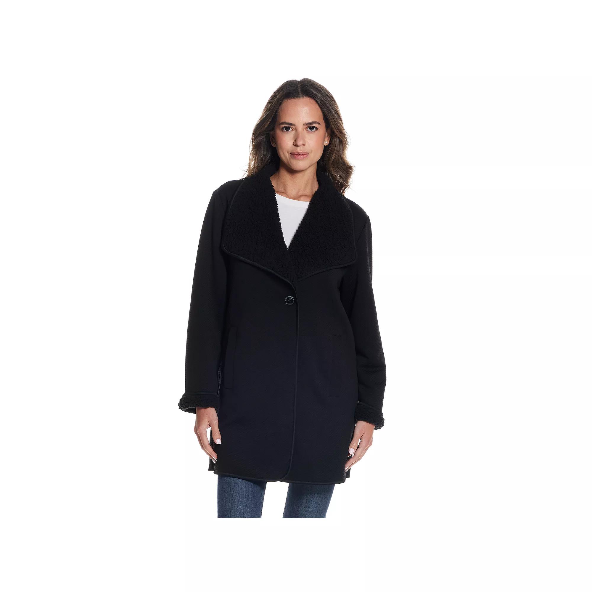 Women's Weathercast Ribbed Knit Sherpa-Lined Coatigan, Size: Medium, Black Product Image