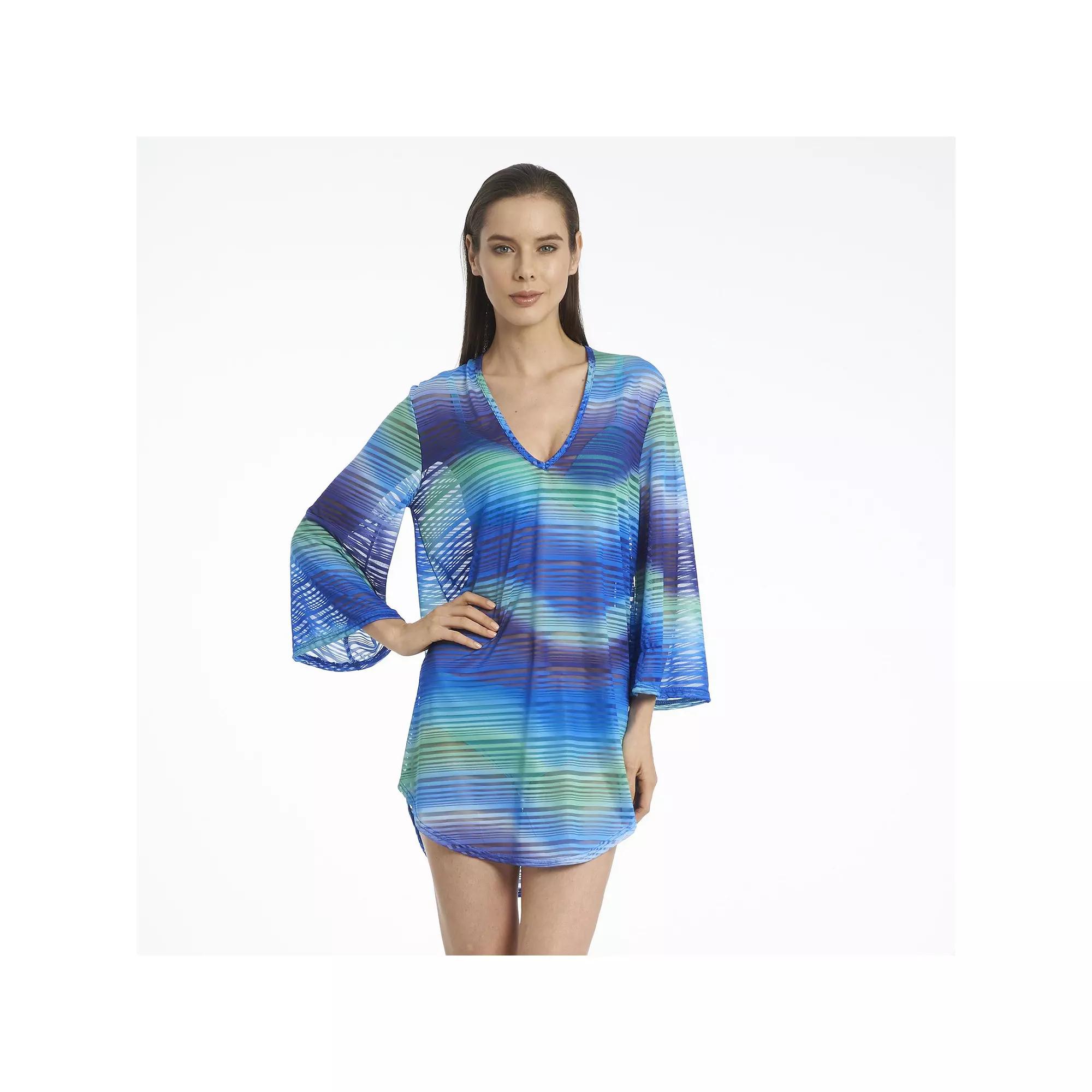 Women's Jordan Taylor V-Neck Bell Sleeve Swim Cover-Up Tunic, Size: Medium, Blue Product Image