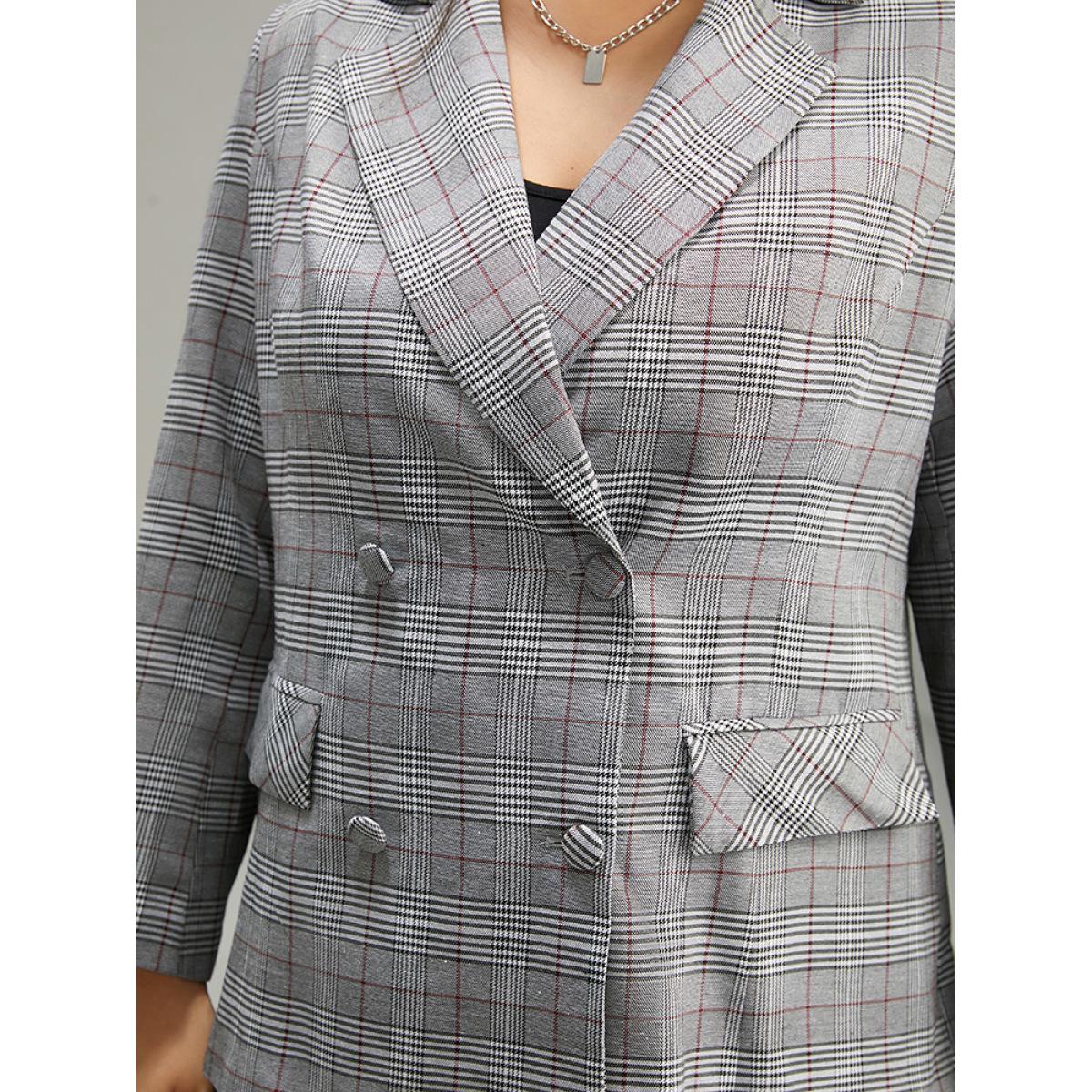 Plus Size Plaid Lapel Collar Pocket Button Up Blazer Gray Women Dailywear Plaid Button Sleeve Long Sleeve Lapel Collar 22-24/3X Pocket Casual Blazers BloomChic Product Image