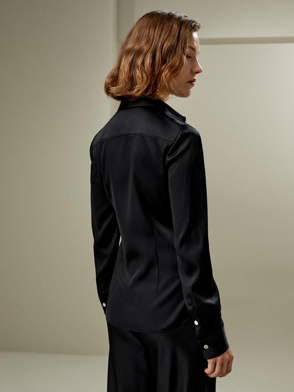 LILYSILK Silk Shirt Women - Black Natural Silk - Gorgeous Hidden Placket Tops XS Product Image